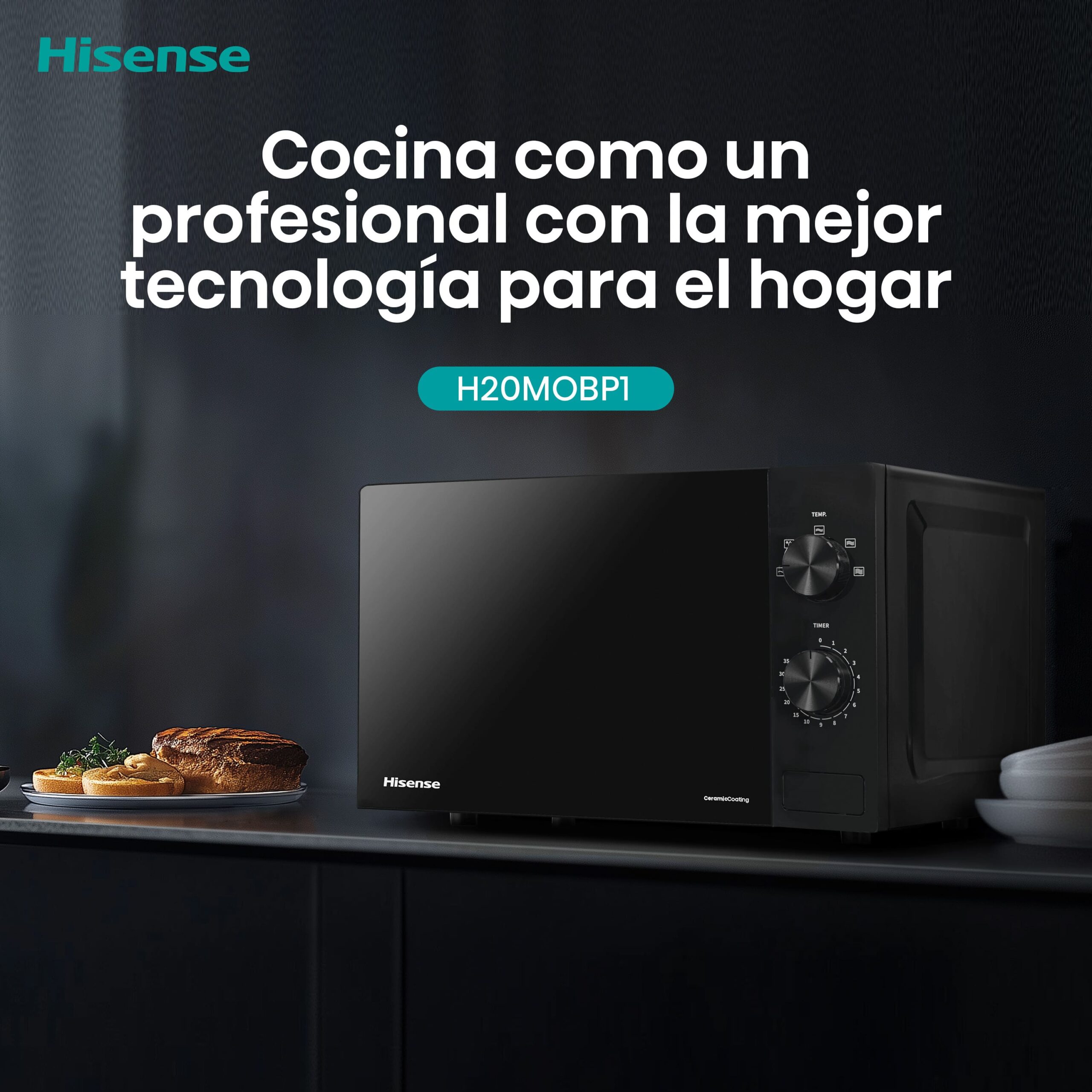 Hisense - H20MOBP1 – Microondas, 20L, Negro