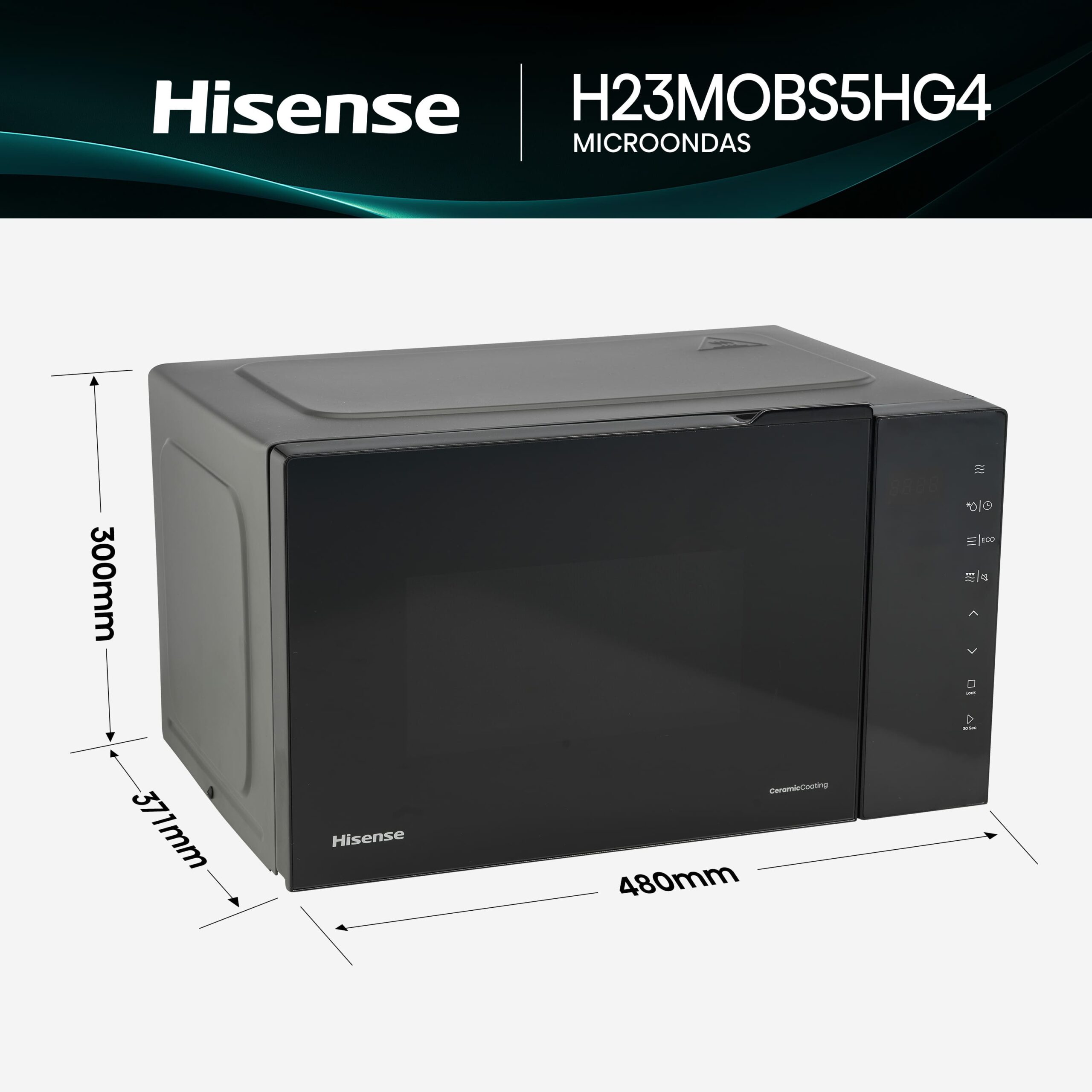 Hisense - H23MOBS5HG4 – Microondas Con Grill, Capacidad 23L, Color Negro