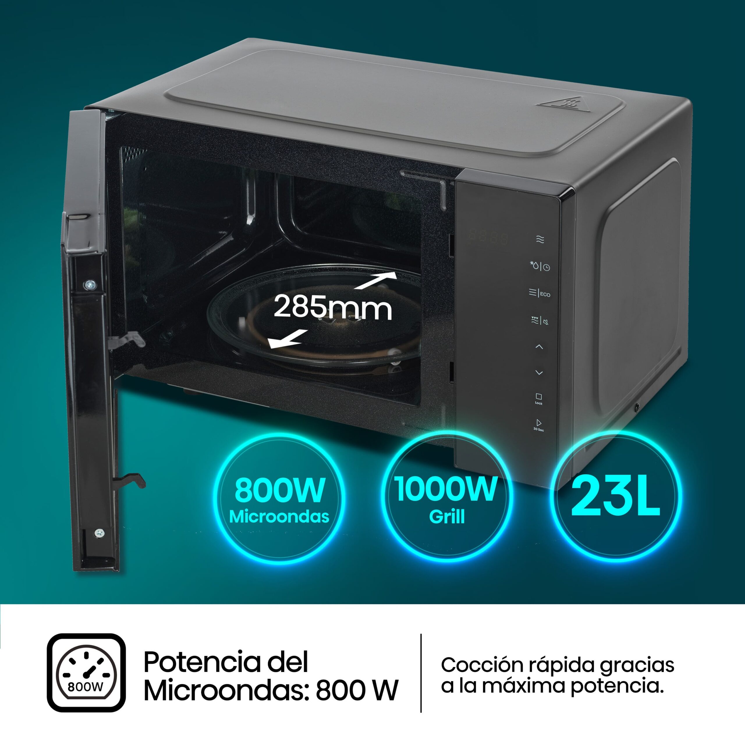Hisense - H23MOBS5HG4 – Microondas Con Grill, Capacidad 23L, Color Negro