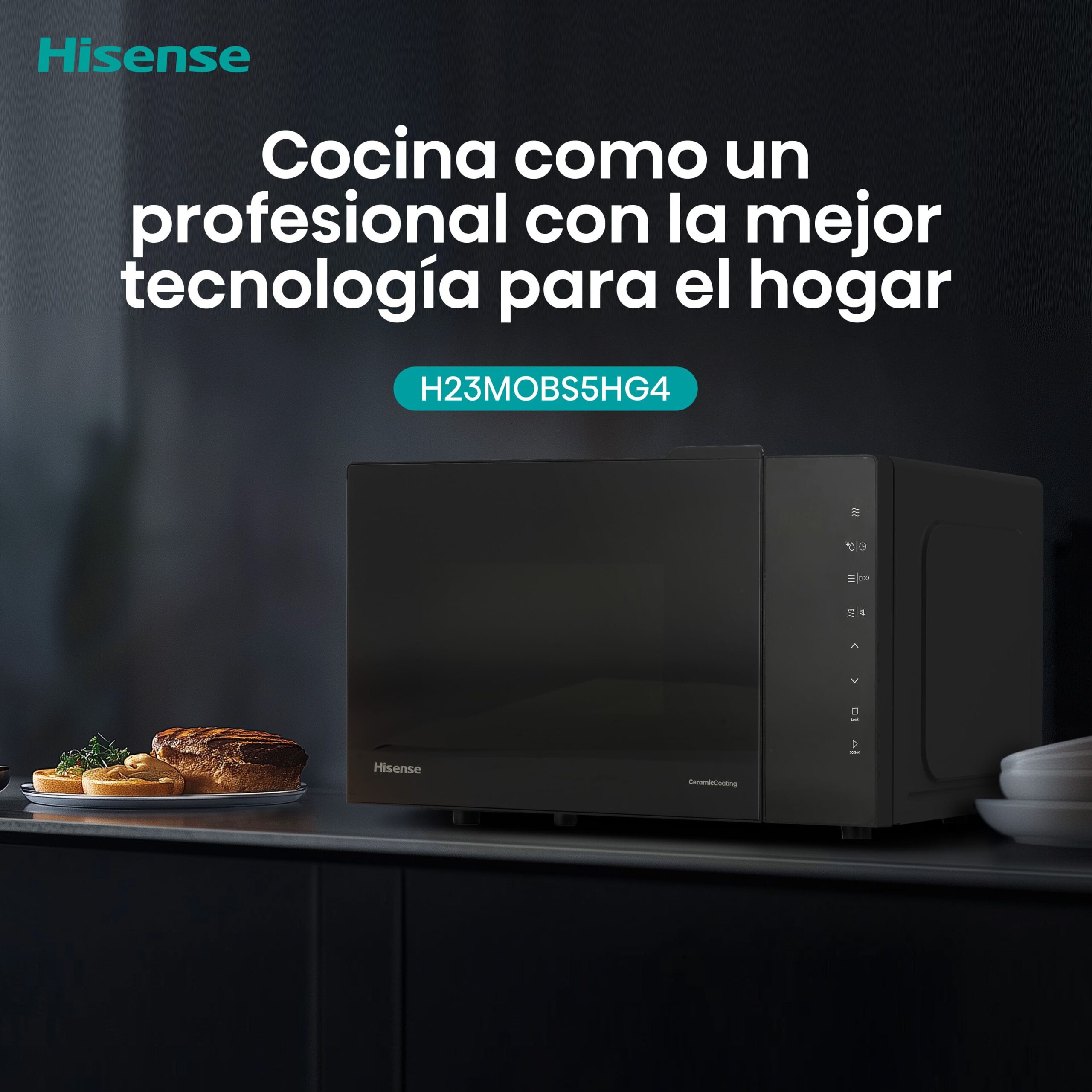 Hisense - H23MOBS5HG4 – Microondas Con Grill, Capacidad 23L, Color Negro
