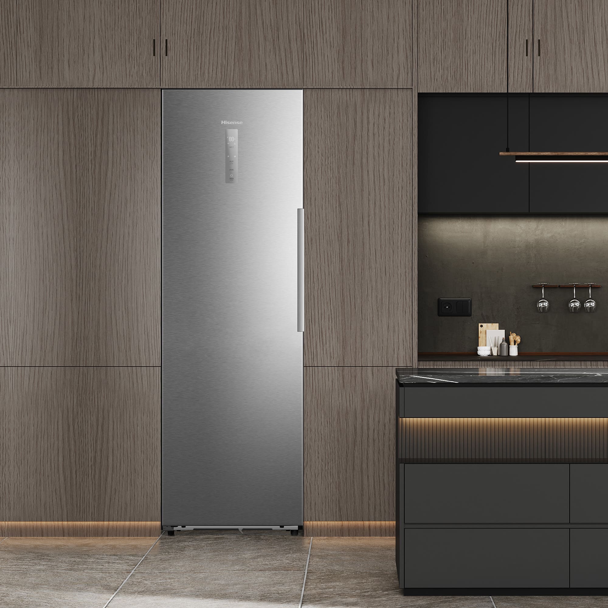 Hisense - FT3K310SAIE – Congelador 1 Puerta De Libre Instalación Kitchen Fit, Clase E, Capacidad 312L, Color Inox