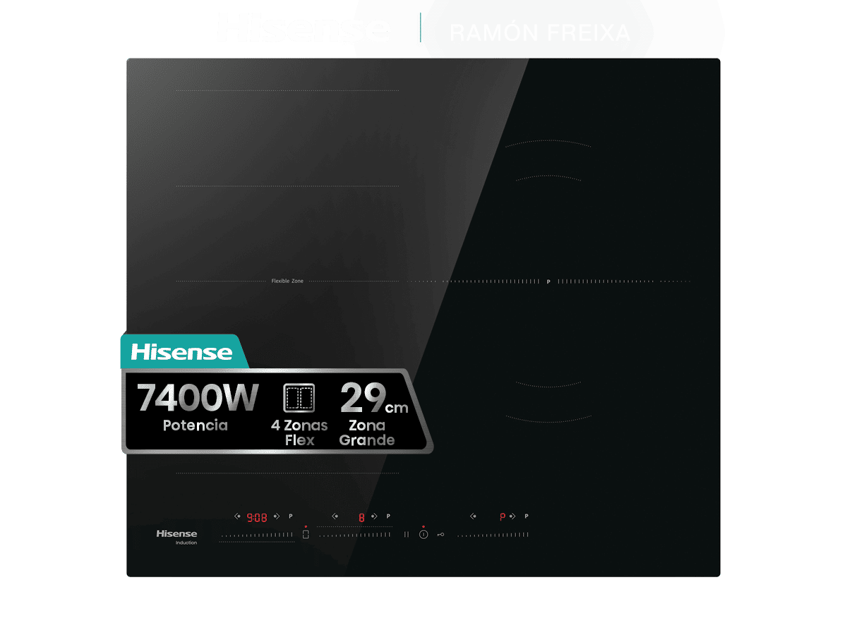 HI6352BSCE - Placa Induccion Flex, 3 Zonas, Capacidad 7400W, Color Negro