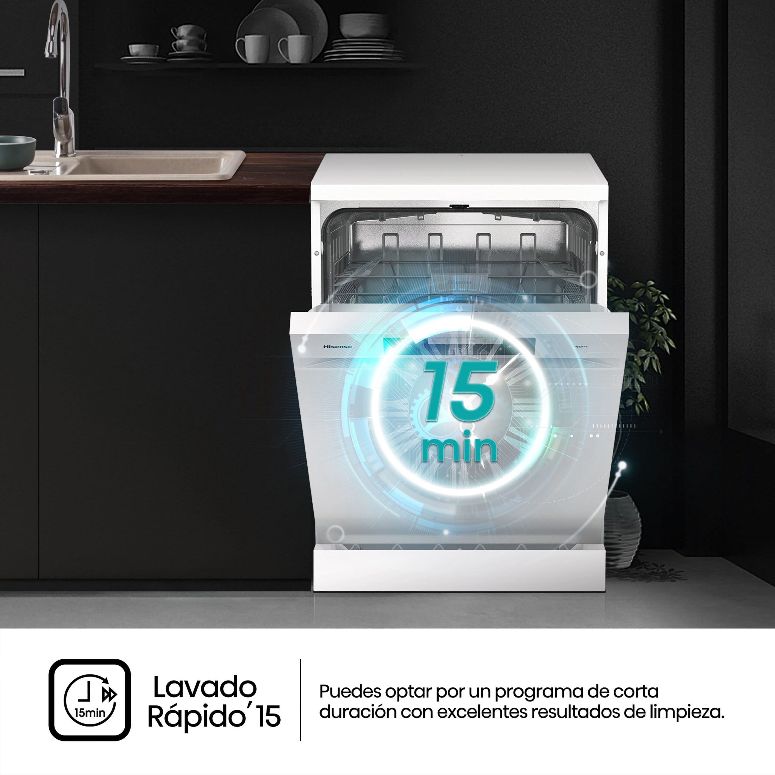 Hisense - HS642C60W – Lavavajillas 60cm, Libre Instalación, Clase C, 14, Blanco