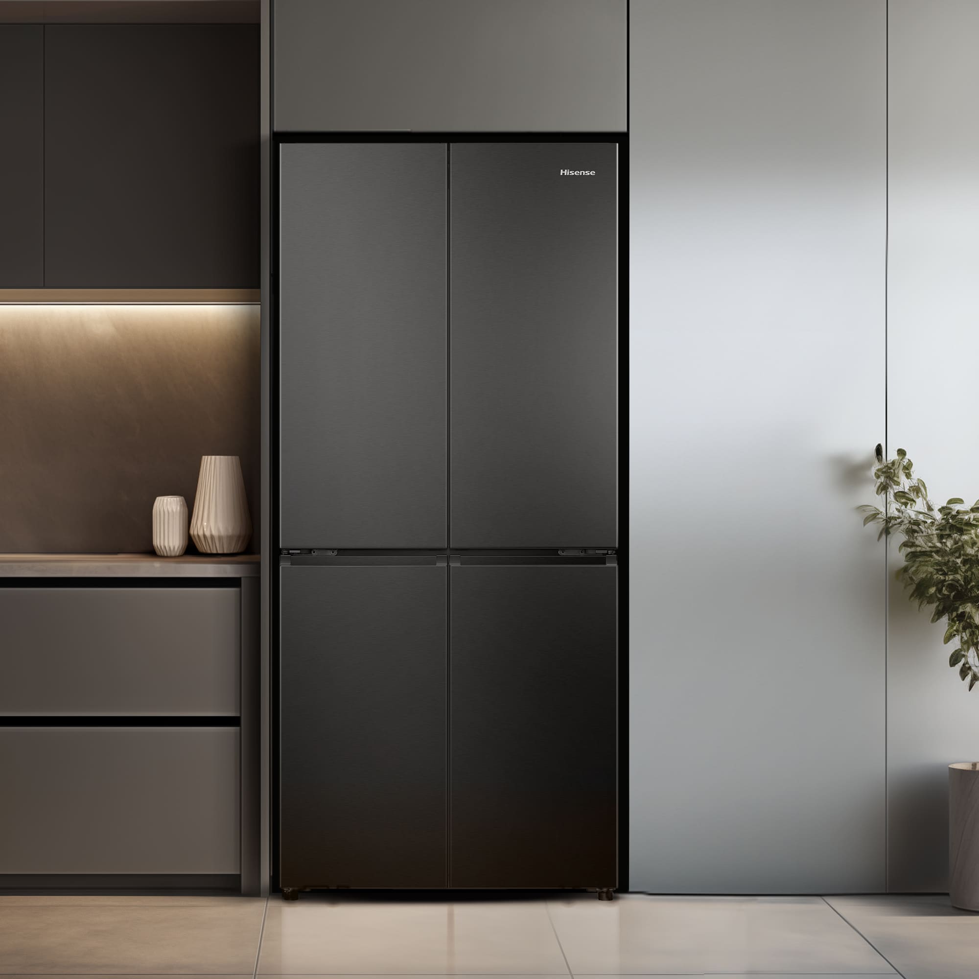 Hisense - RQ5P470SAFE – Americano 4 Puertas De Libre Instalación, Clase E, Capacidad 483L, Color Negro