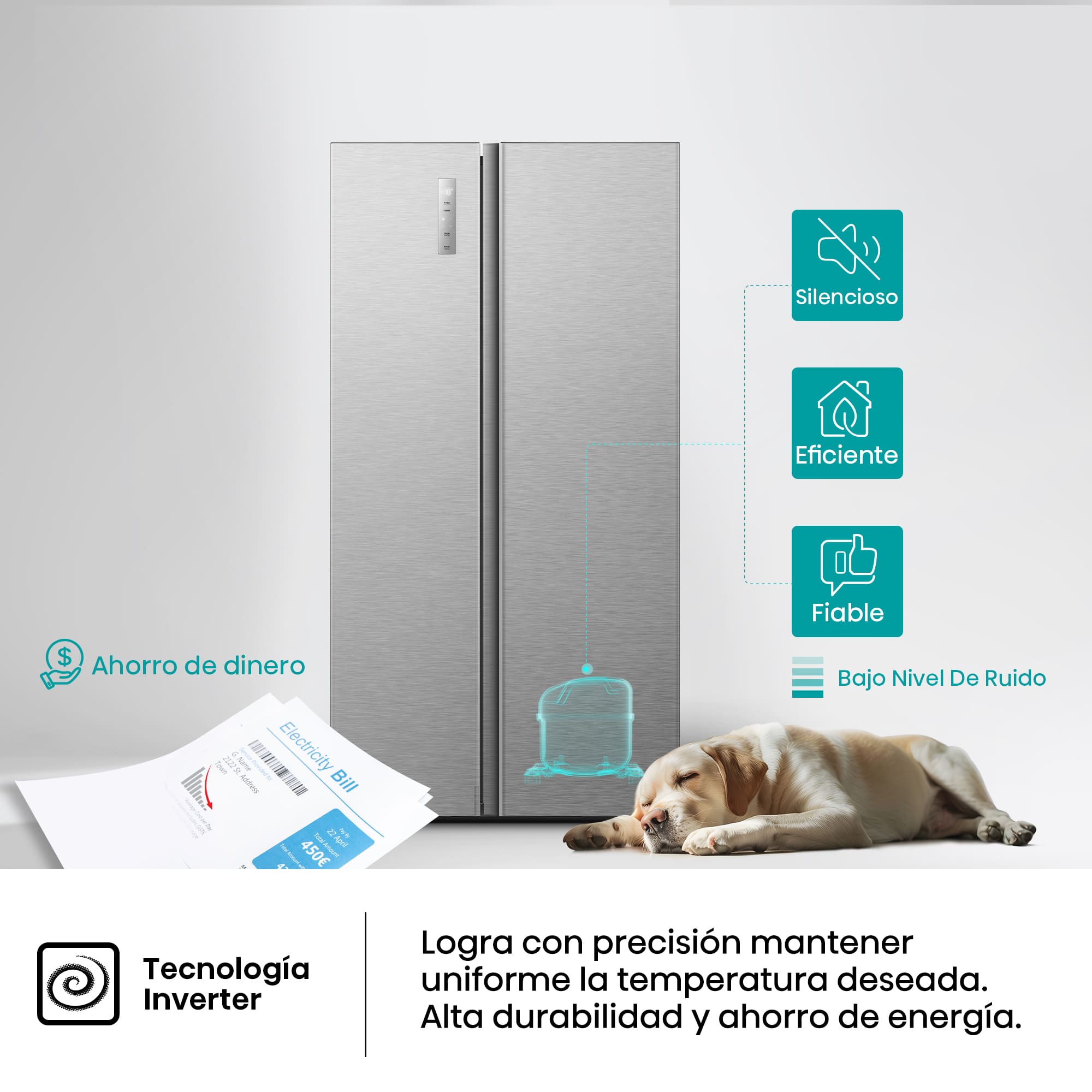 Hisense - RS3P558NEIC – Americano Side By Side De Libre Instalación, Clase C, Capacidad 544L, Color Inox