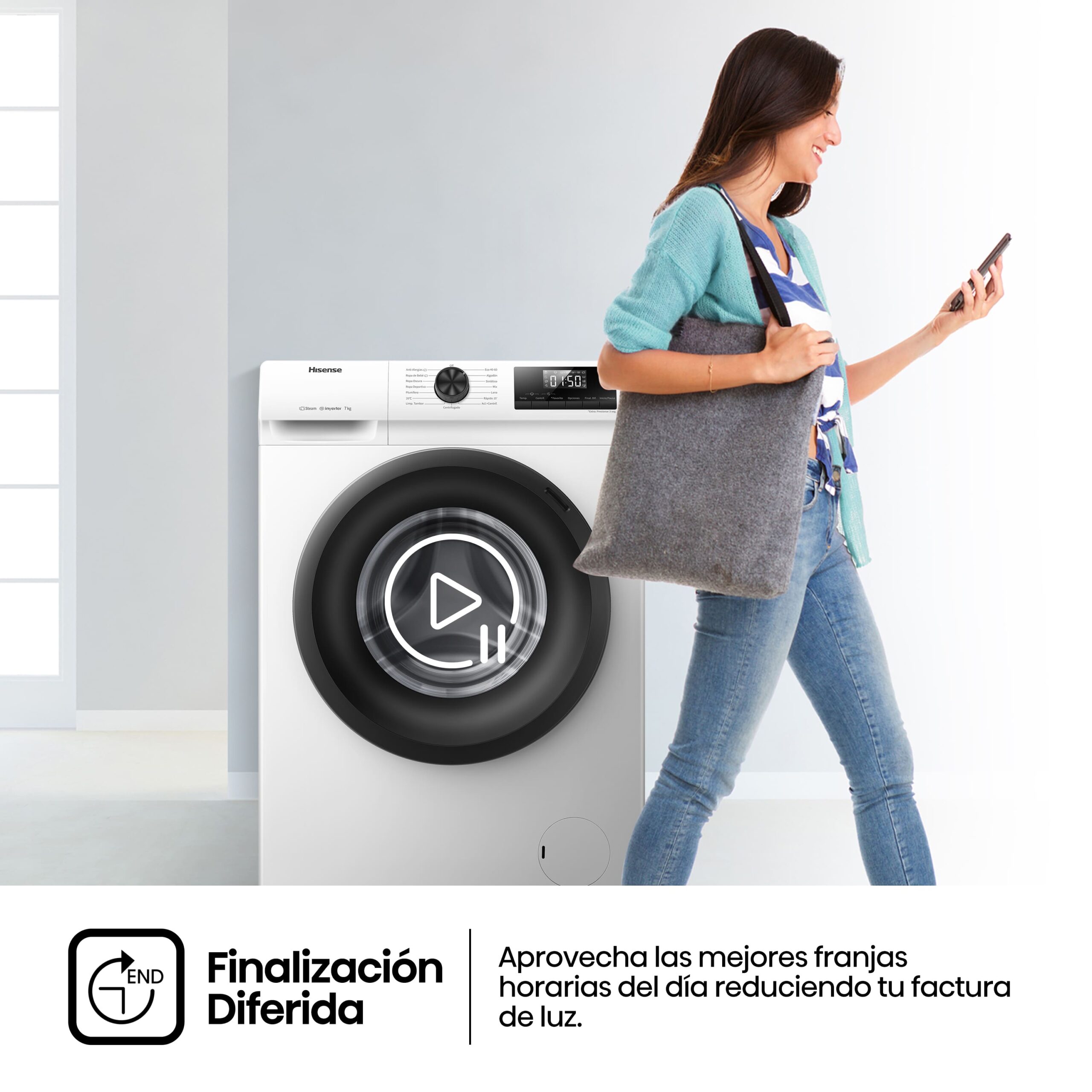 Hisense - WFQP701219VM – Lavadora De Libre Instalación, A, 7 Kg, 1200 rpm, Blanco