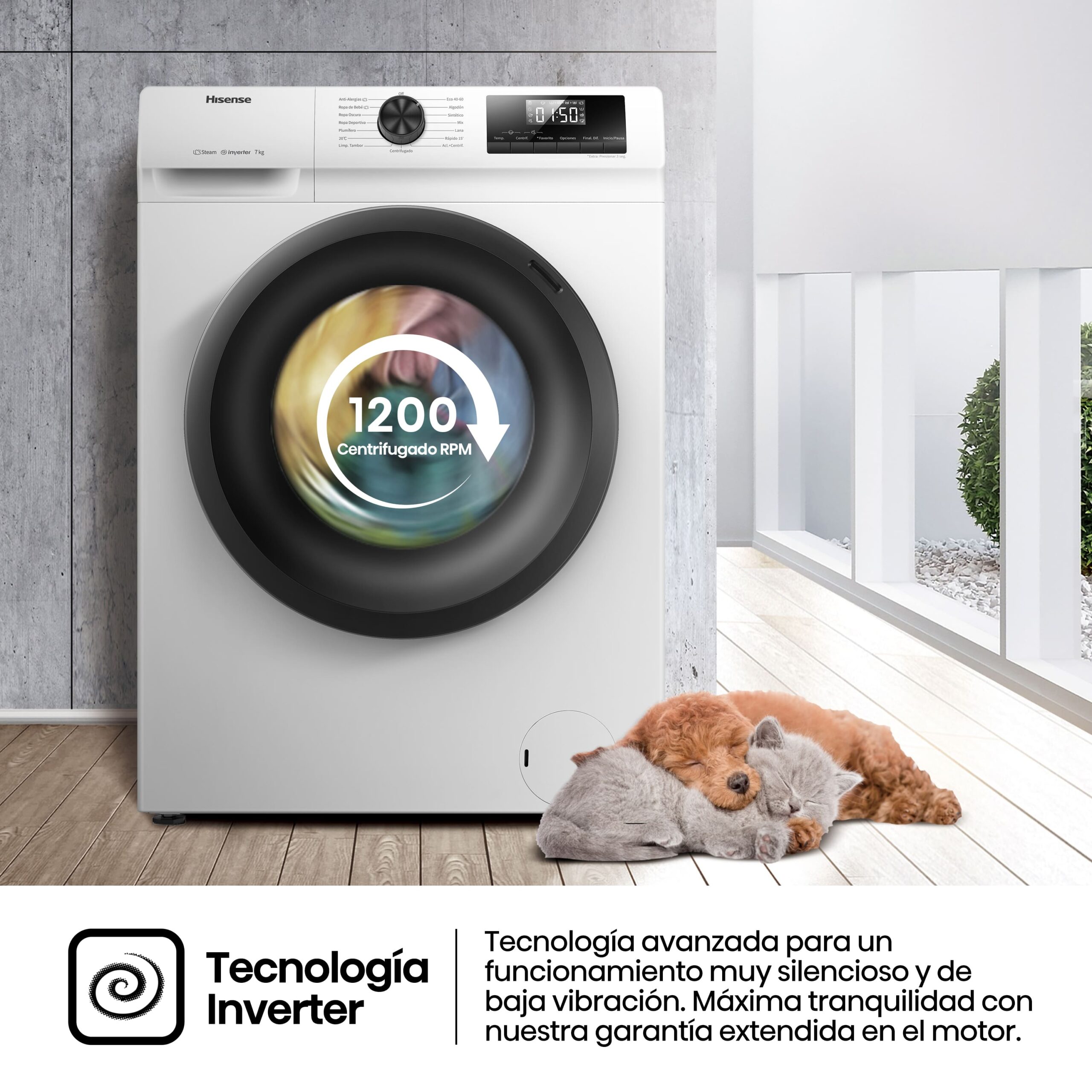 Hisense - WFQP701219VM – Lavadora De Libre Instalación, A, 7 Kg, 1200 rpm, Blanco