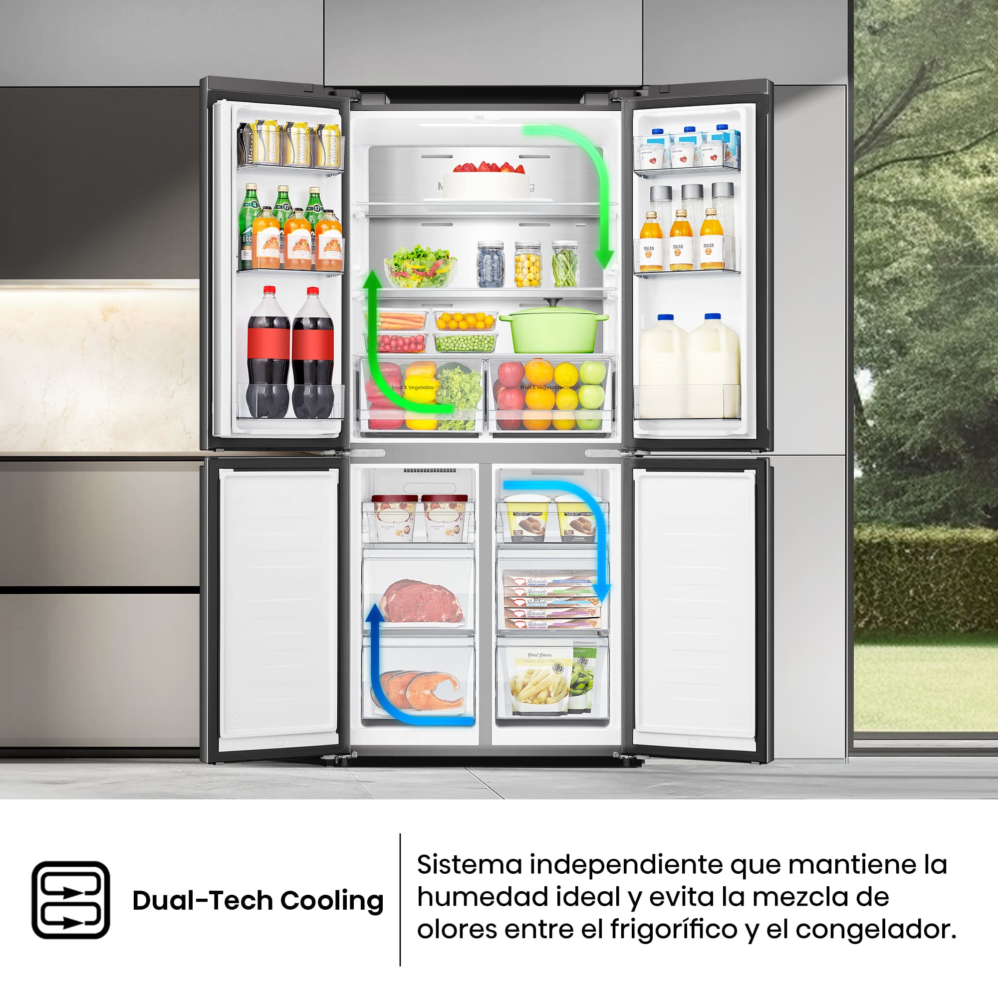 Hisense - RQ5P470SAFE – Americano 4 Puertas De Libre Instalación, Clase E, Capacidad 483L, Color Negro