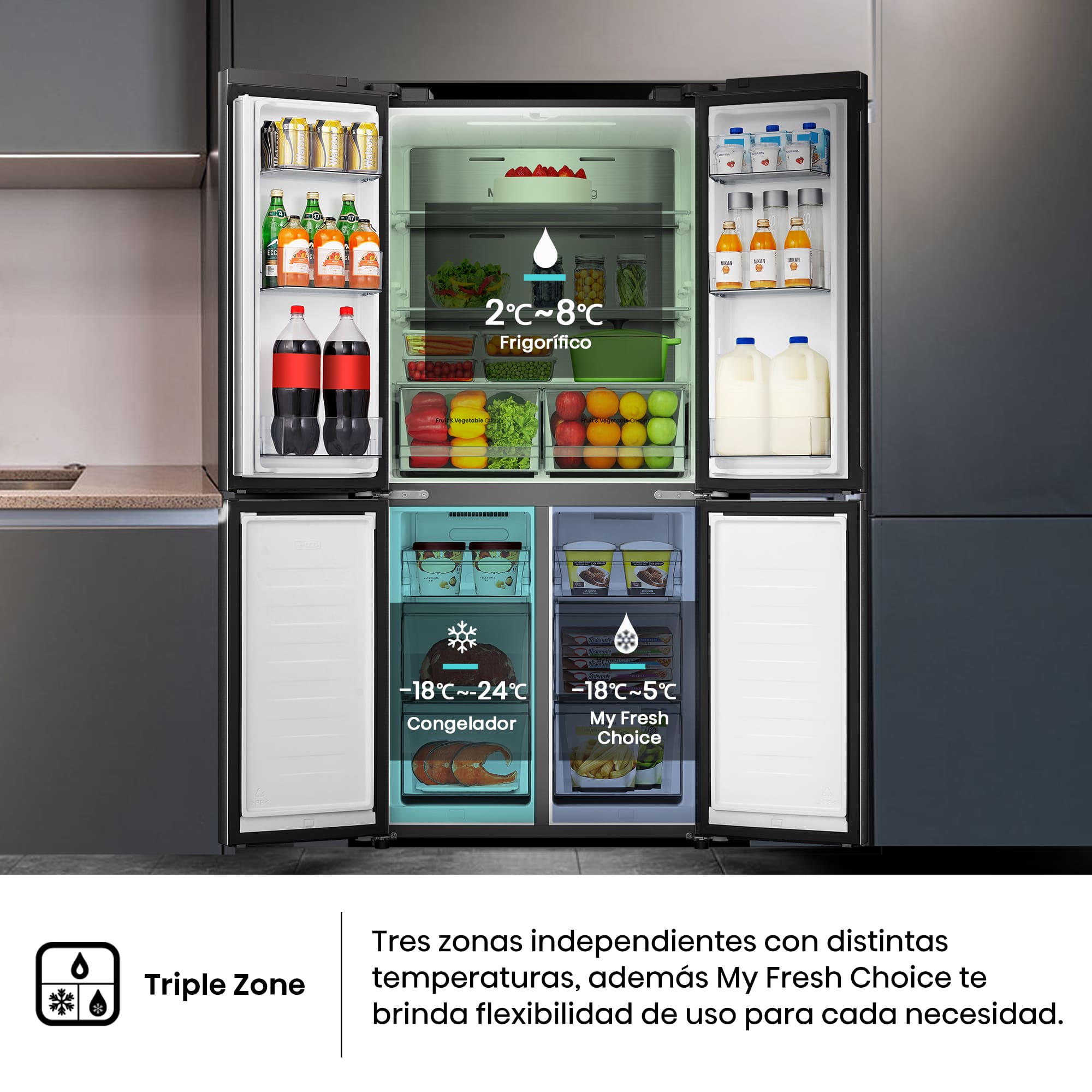 Hisense - RQ5P470SAFE – Americano 4 Puertas De Libre Instalación, Clase E, Capacidad 483L, Color Negro