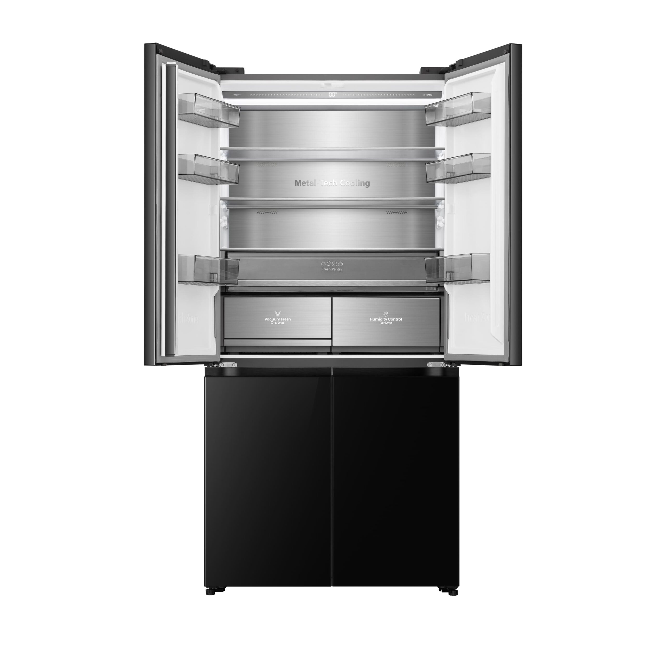 Hisense - RQ768N4GBE – Americano 4 Puertas De Libre Instalación Kitchen Fit, Clase E, Capacidad 591L, Color Cristal Negro