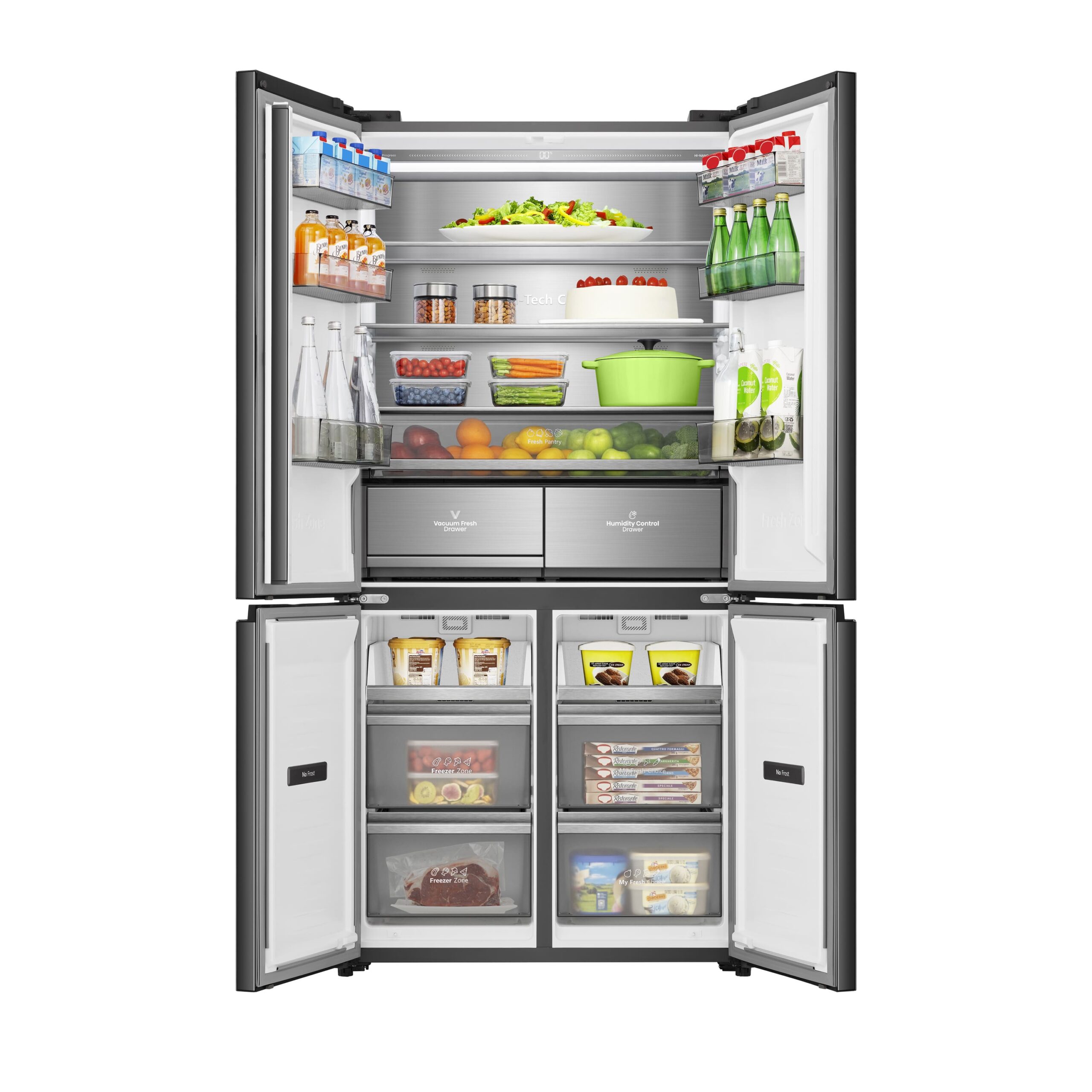 Hisense - RQ768N4GBE – Americano 4 Puertas De Libre Instalación Kitchen Fit, Clase E, Capacidad 591L, Color Cristal Negro