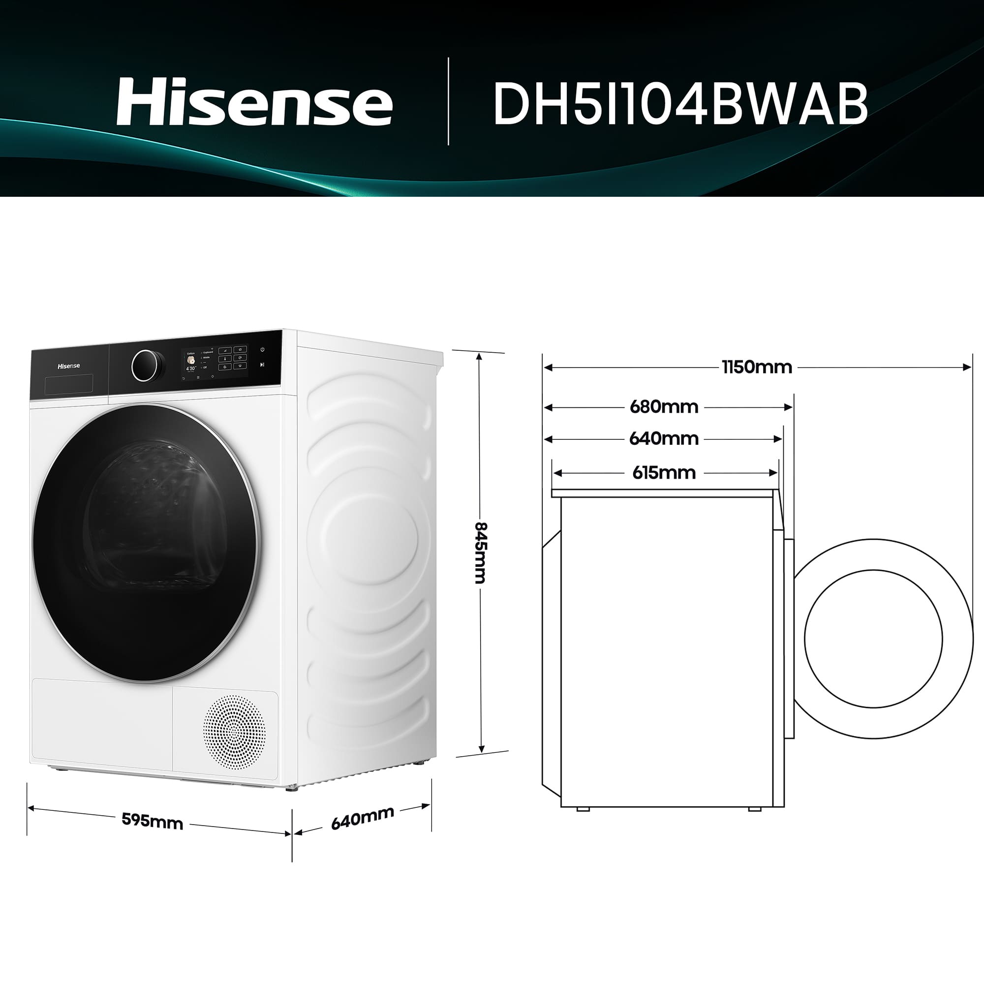 Hisense - DH5I104BWAB – Secadora De Libre Instalación, Clase A, Capacidad 10 Kg, Color Blanco