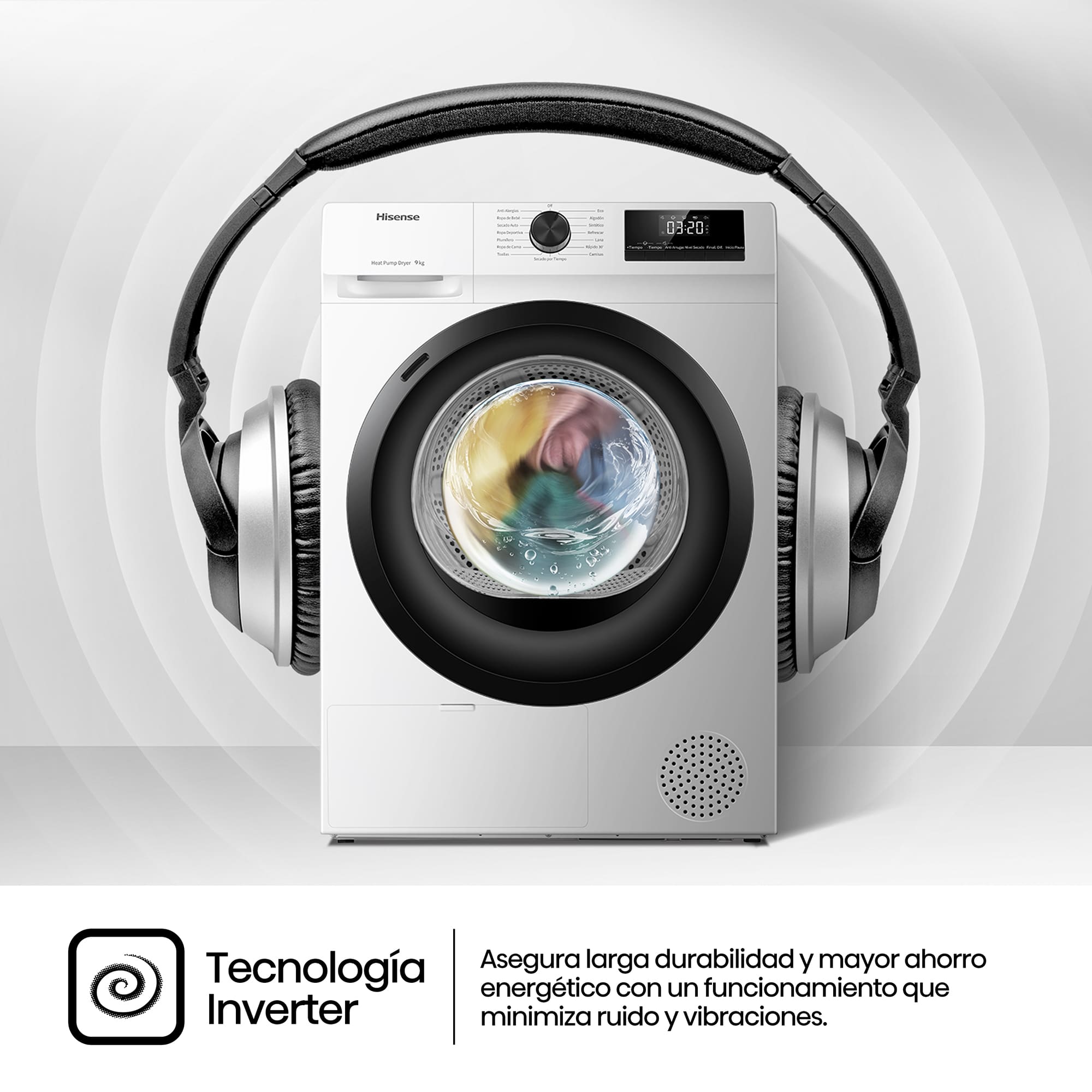 Hisense - DHQE900UWDC – Secadora De Libre Instalación, Clase D, Capacidad 9 Kg, Color Blanco