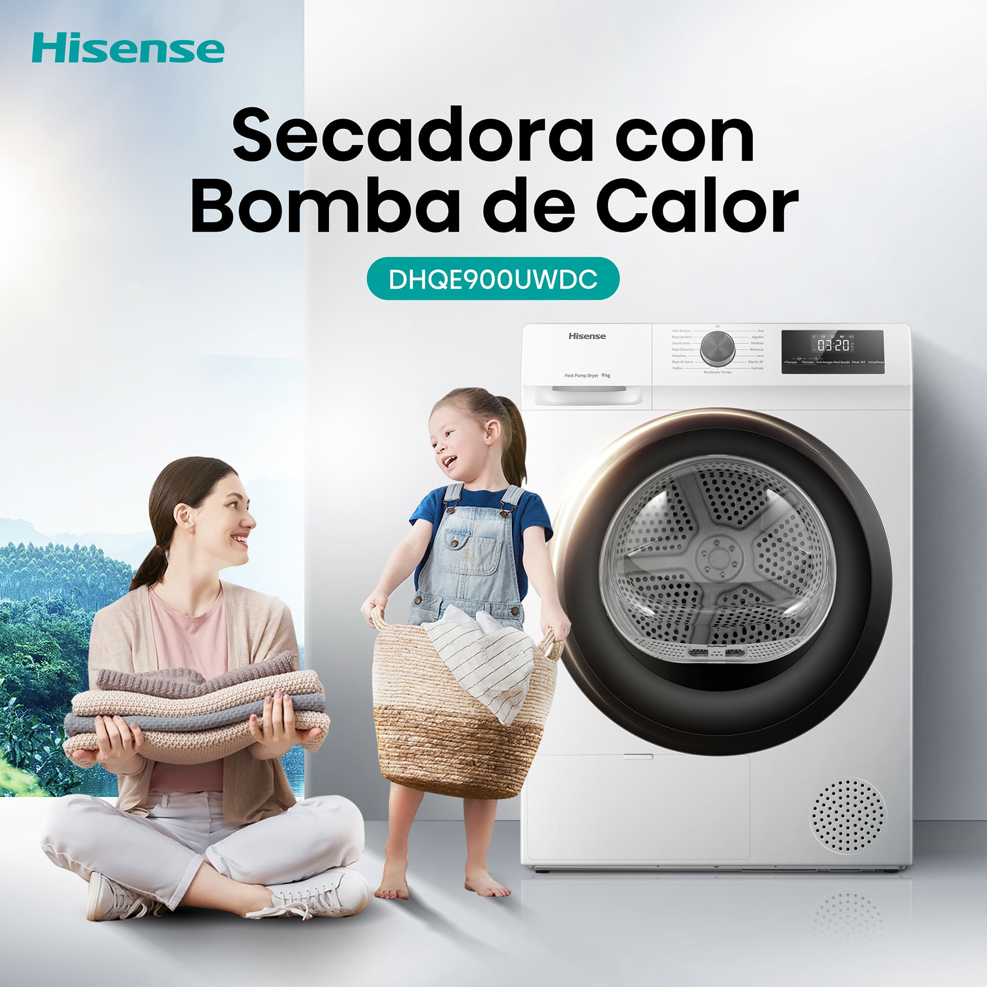 Hisense - DHQE900UWDC – Secadora De Libre Instalación, Clase D, Capacidad 9 Kg, Color Blanco