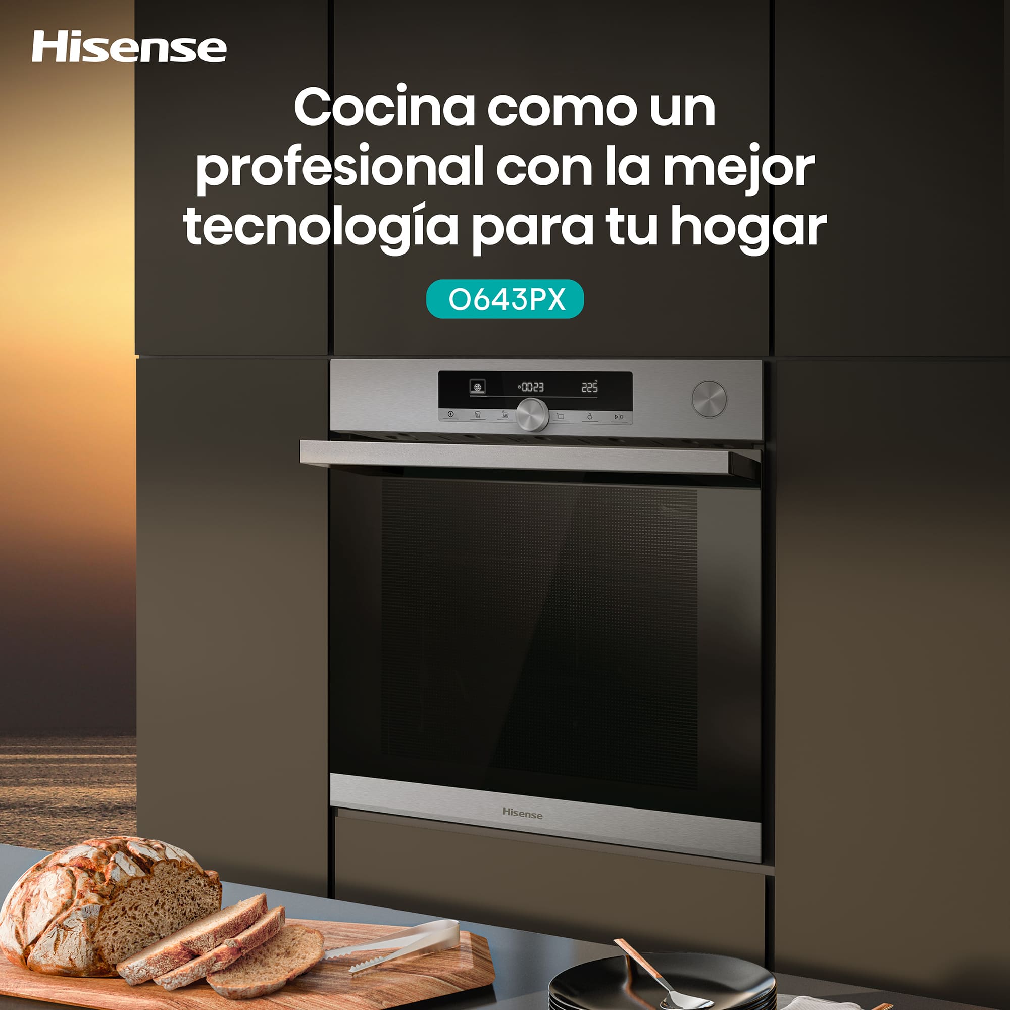 Hisense - O643PX – Horno Pirolítico, Cocción Vapor Con Depósito, Clase A+, 77L, Inox