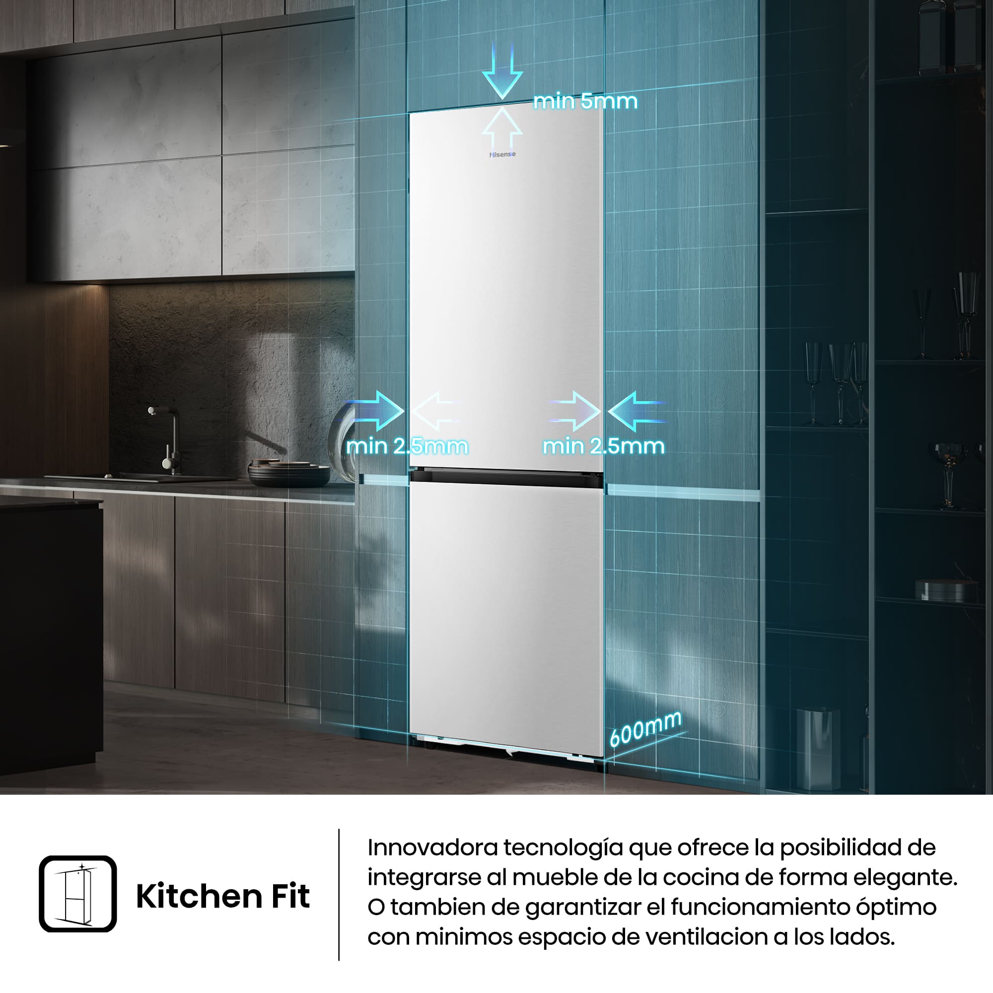 Hisense - RB3K330SAWD – Combi 2 Puertas De Libre Instalación Kitchen Fit, Clase D, Capacidad 330L, Color Blanco