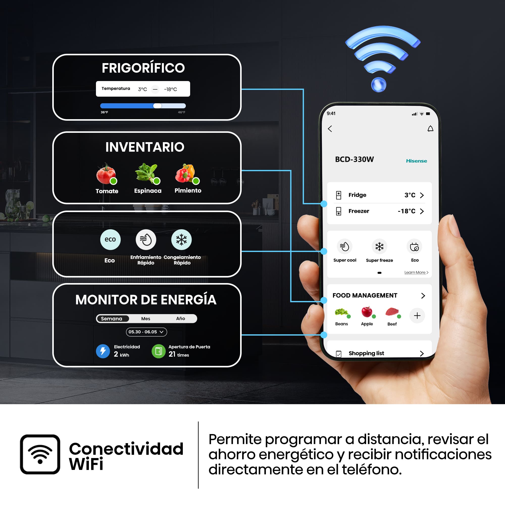 Hisense - RB3K330SAWD – Combi 2 Puertas De Libre Instalación Kitchen Fit, Clase D, Capacidad 330L, Color Blanco