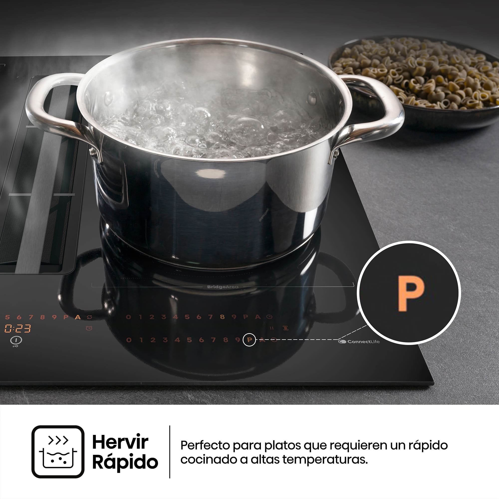 Hisense - HEH6443BSCWF – Placa Inducción Con Extracción de Aire, 4 Zonas, Capacidad 7360W, Color Negro
