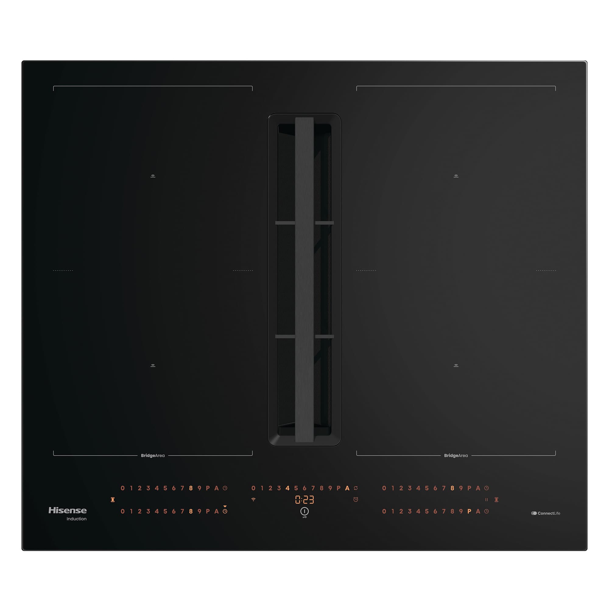 Hisense - HEH6443BSCWF – Placa Inducción Con Extracción de Aire, 4 Zonas, Capacidad 7360W, Color Negro