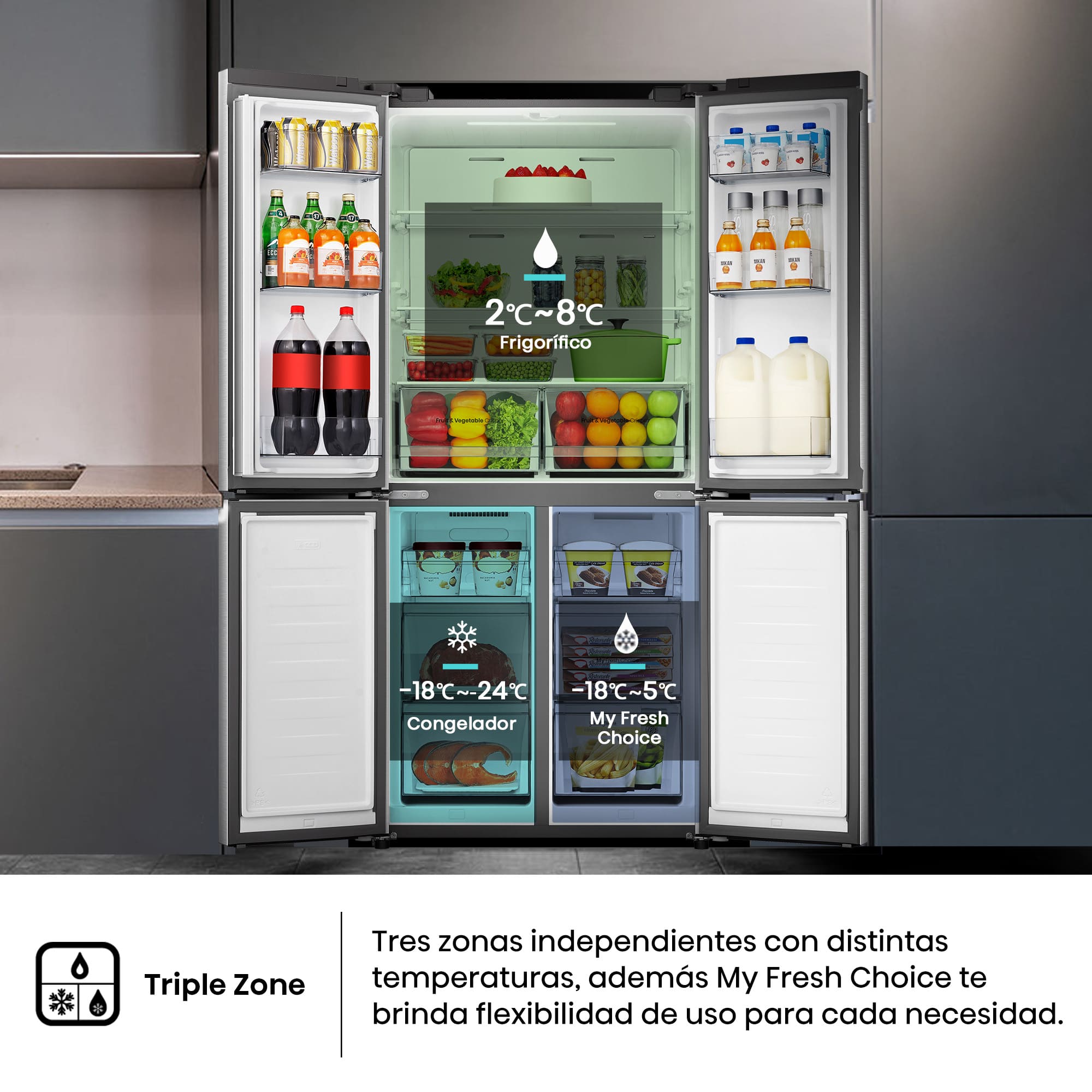 Hisense - MQ79470IE – Americano 4 Puertas De Libre Instalación, Clase E, Capacidad 483L, Color Inox