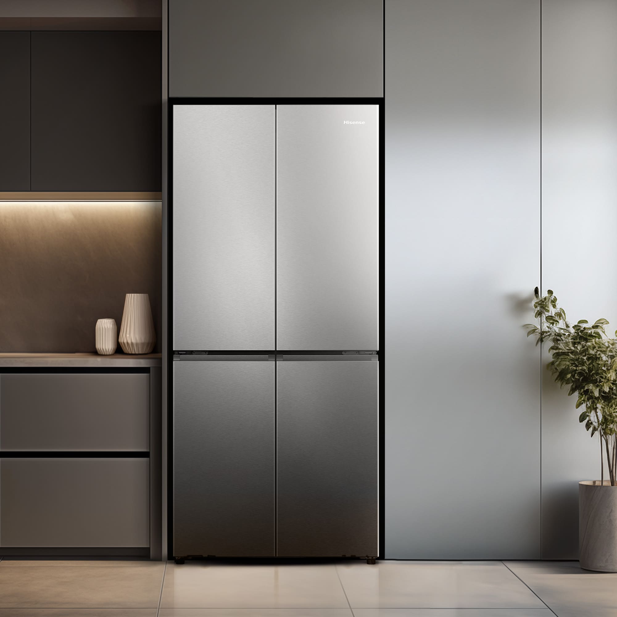 Hisense - MQ79470IE – Americano 4 Puertas De Libre Instalación, Clase E, Capacidad 483L, Color Inox