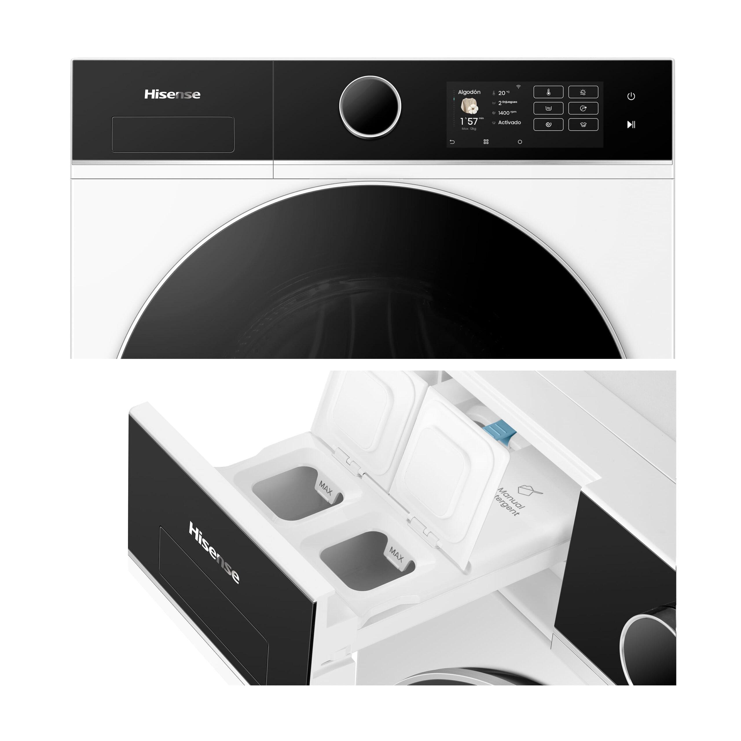 Hisense - WD5I1245BWR – Lavasecadora De Libre Instalación, A-40%, 12 kg/8 kg, 1400 rpm, Blanco