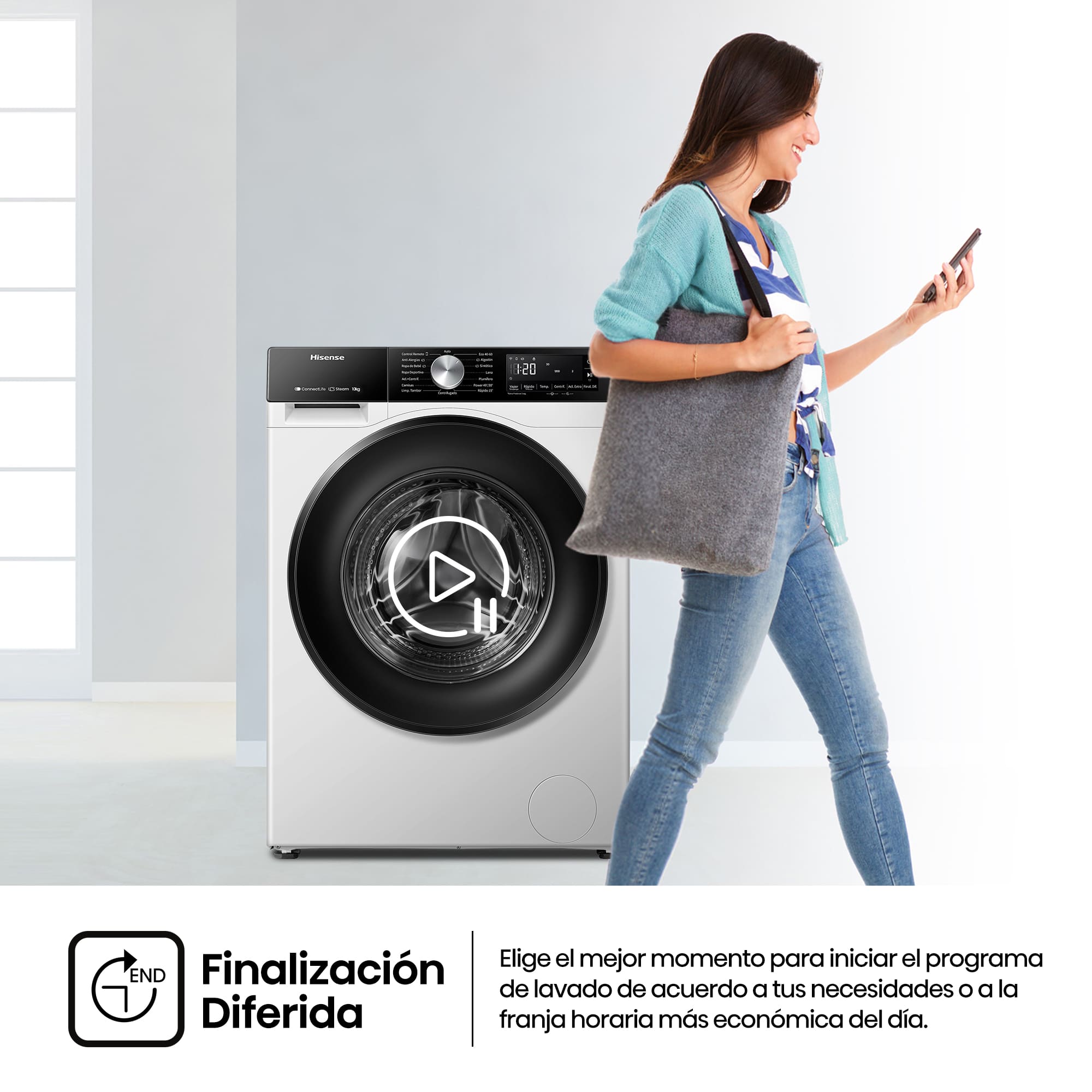 Hisense - WF3S1043BW1 – Lavadora De Libre Instalación, A-10%, 10 Kg, 1400 rpm, Blanco