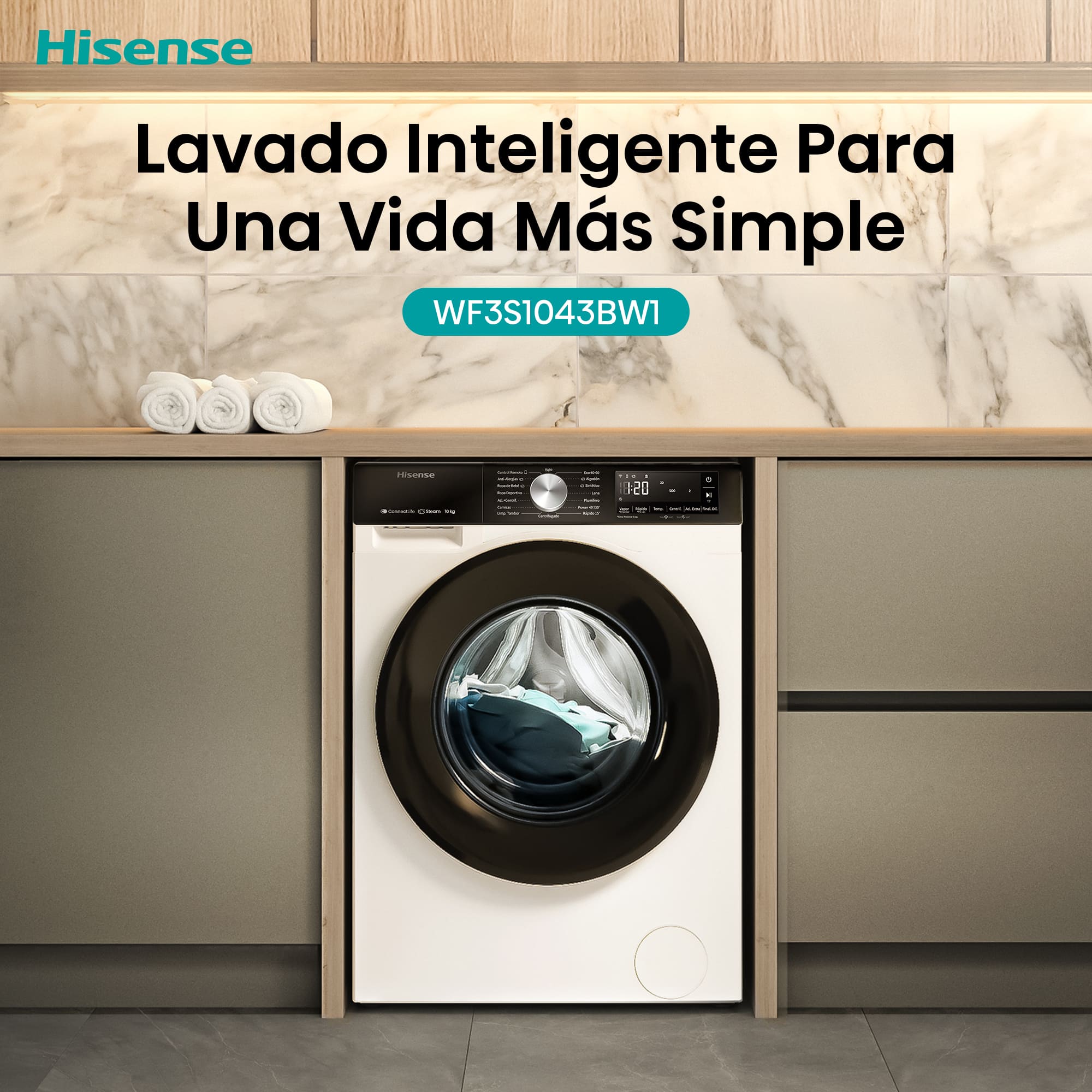 Hisense - WF3S1043BW1 – Lavadora De Libre Instalación, A-10%, 10 Kg, 1400 rpm, Blanco