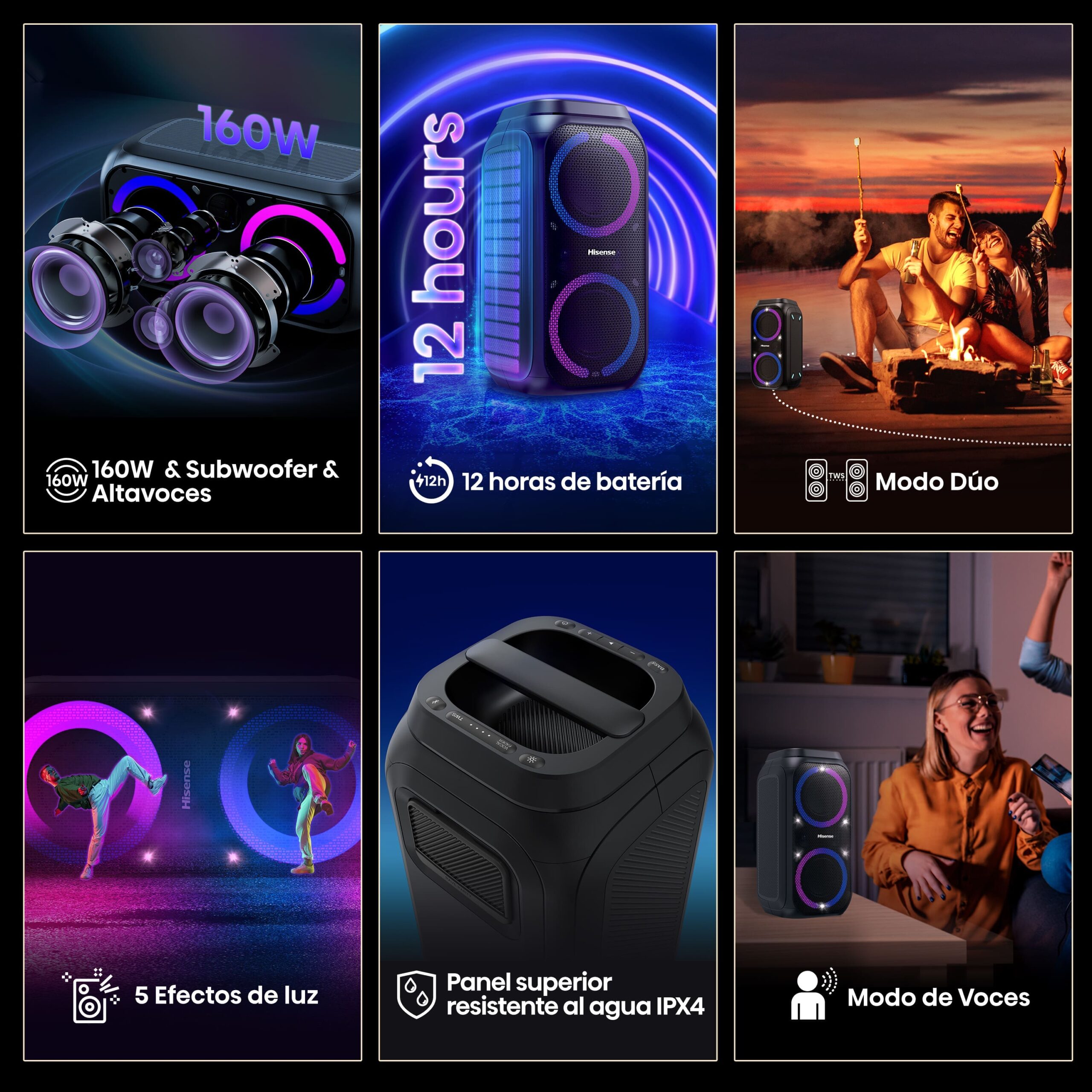 Hisense - Party Rocket HP160 – Altavoz compacto 160W, bluetooth