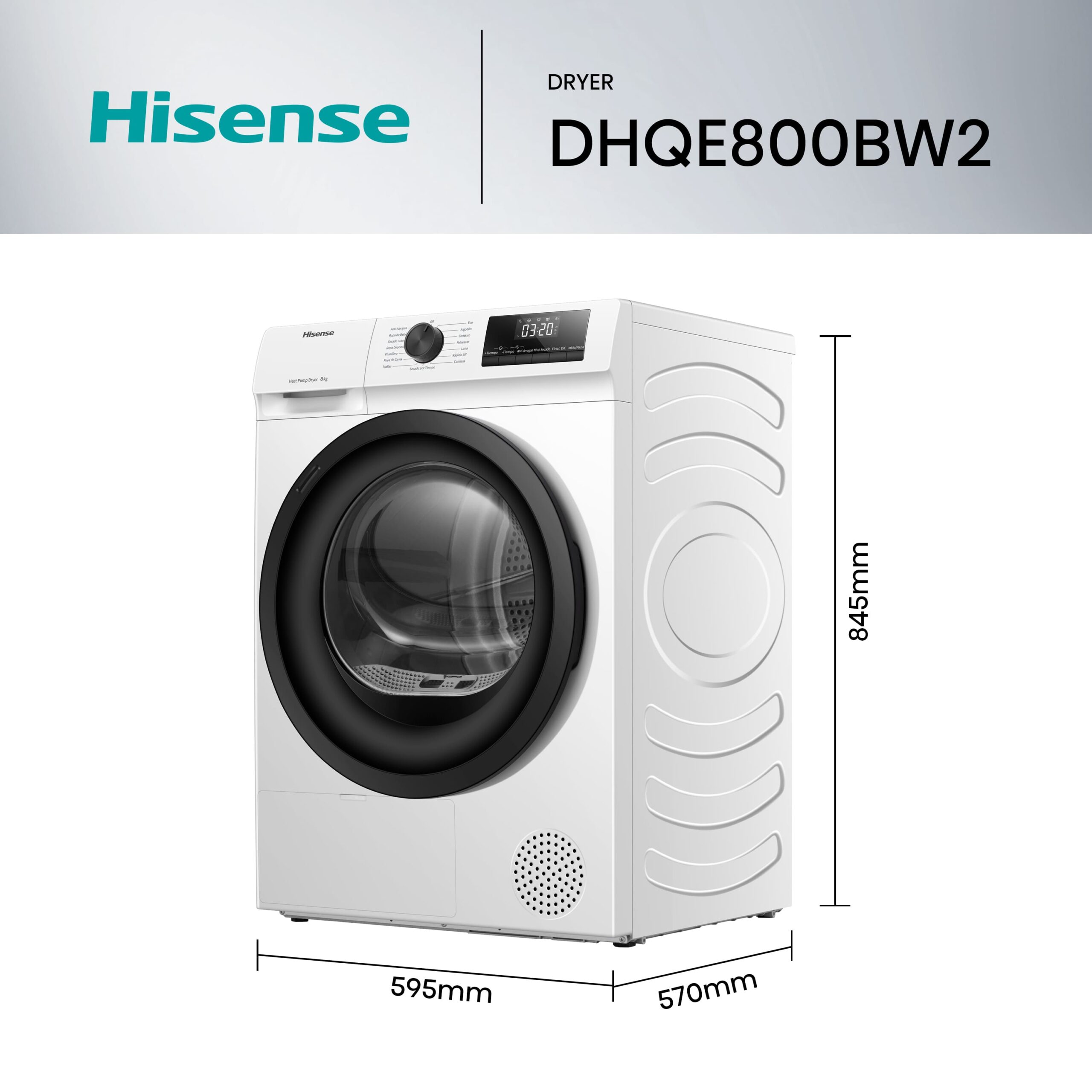 Hisense - DHQE800BW2 – Secadora, Clase D, Capacidad 8 Kg, Color Blanco