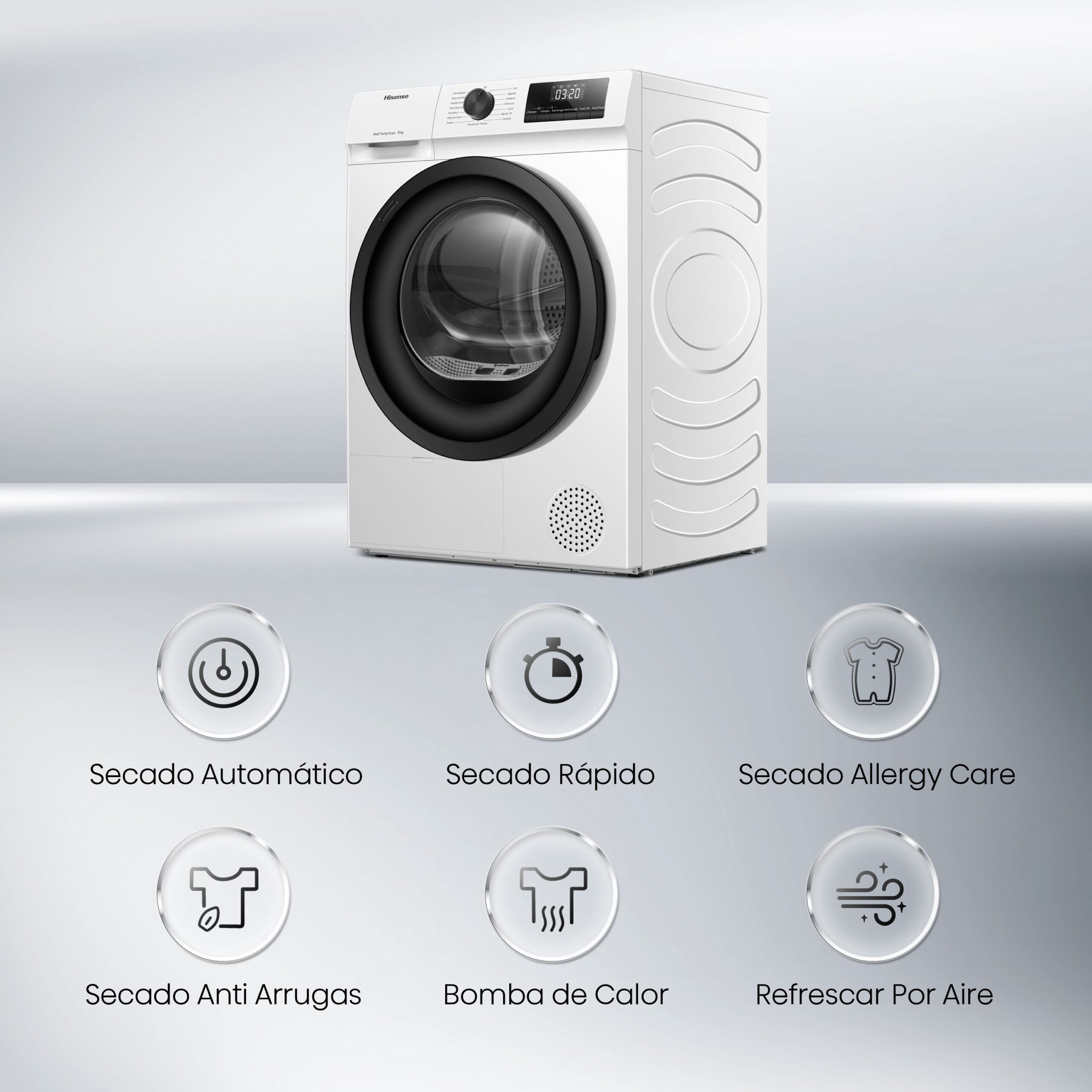 Hisense - DHQE800BW2 – Secadora, Clase D, Capacidad 8 Kg, Color Blanco