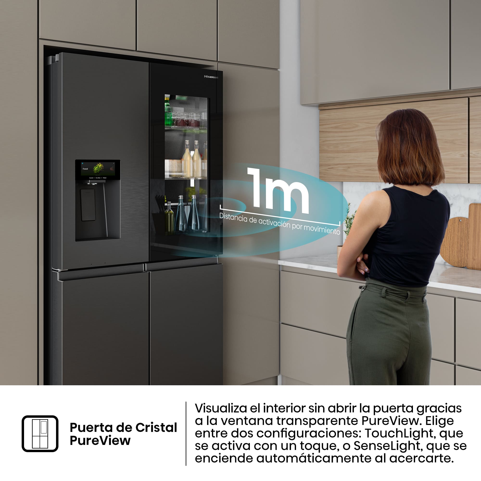 Hisense - RQ600P7SKE – Americano 4 Puertas De Libre Instalación, Clase E, Capacidad 615L, Color Dark Inox (Negro)