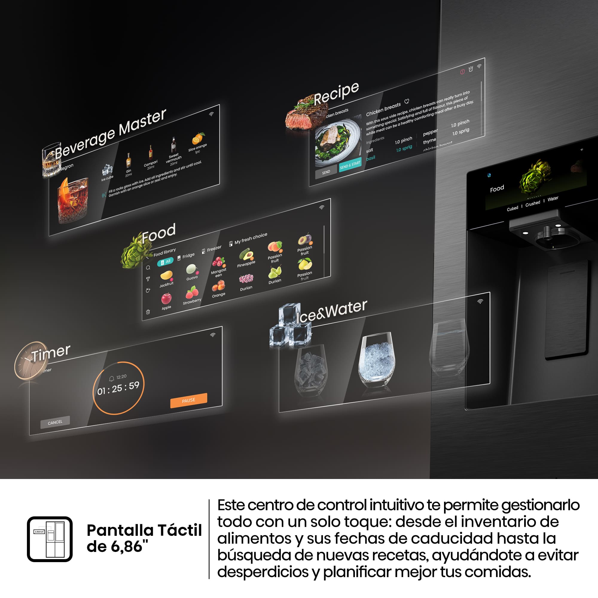 Hisense - RQ600P7SKE – Americano 4 Puertas De Libre Instalación, Clase E, Capacidad 615L, Color Dark Inox (Negro)