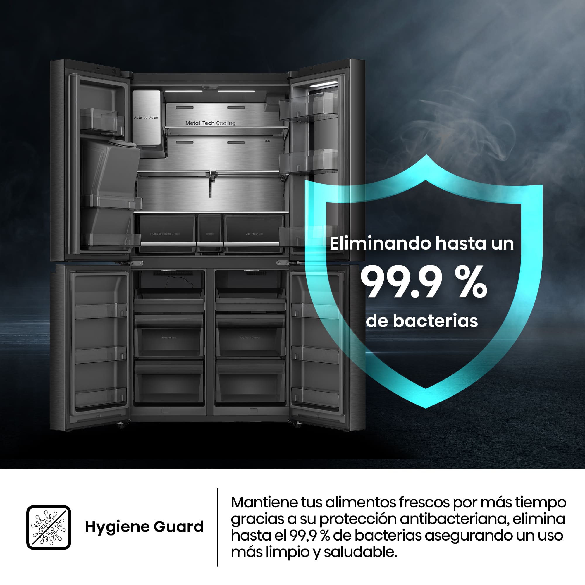 Hisense - RQ600P7SKE – Americano 4 Puertas De Libre Instalación, Clase E, Capacidad 615L, Color Dark Inox (Negro)