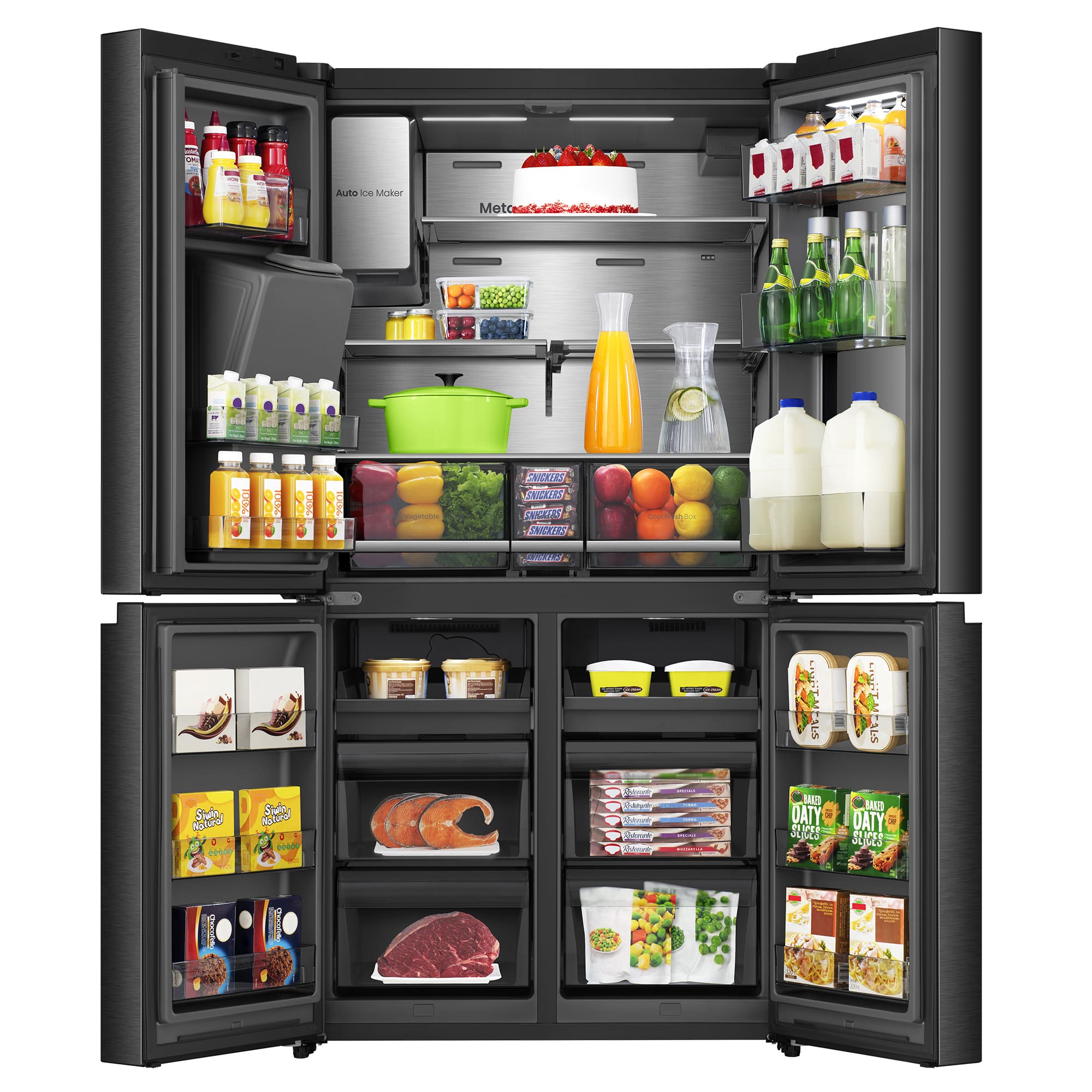 Hisense - RQ600P7SKE – Americano 4 Puertas De Libre Instalación, Clase E, Capacidad 615L, Color Dark Inox (Negro)