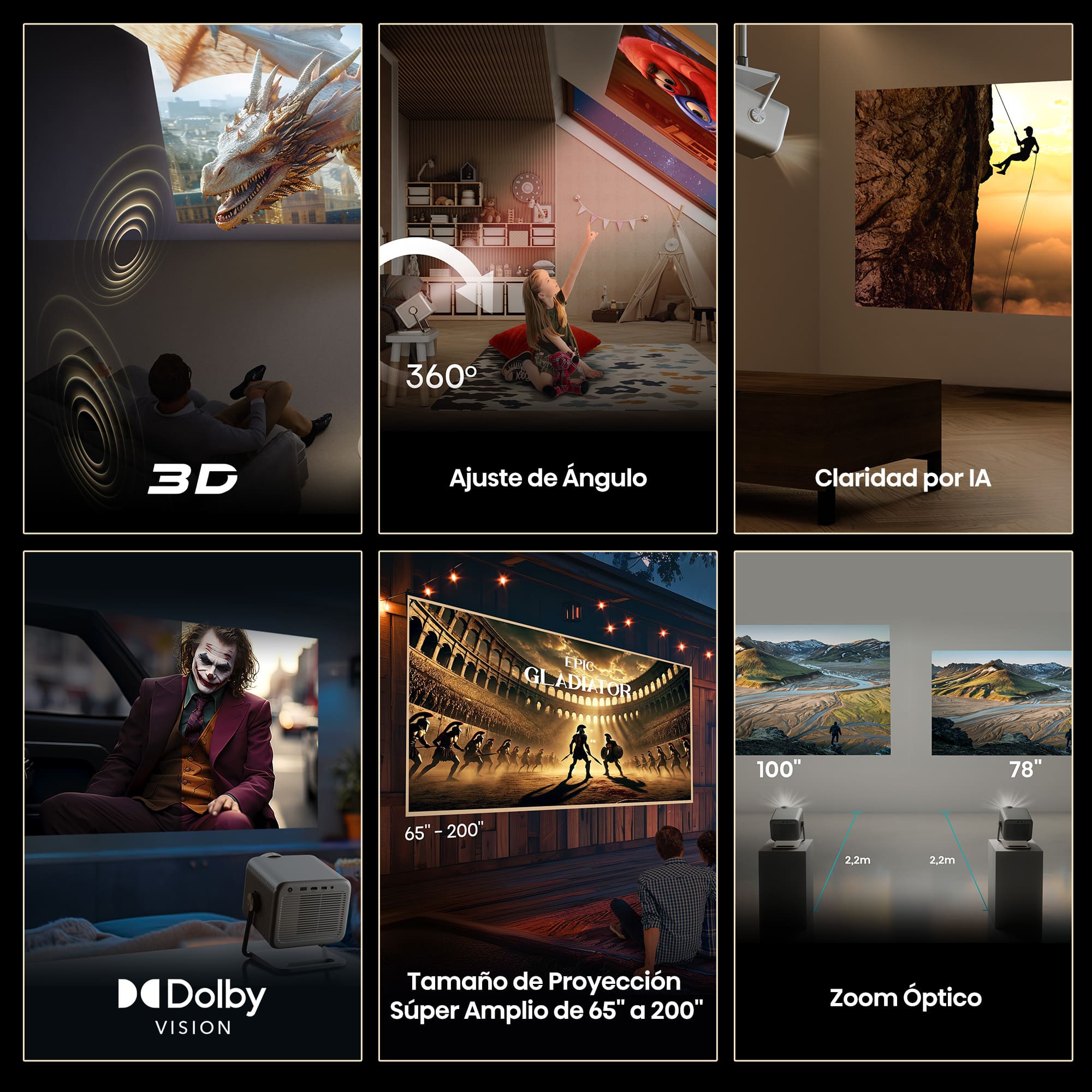 Hisense - M2 PRO – Mini Proyector Láser Trichroma UHD 4K Smart TV, 65 a 200 Pulgadas