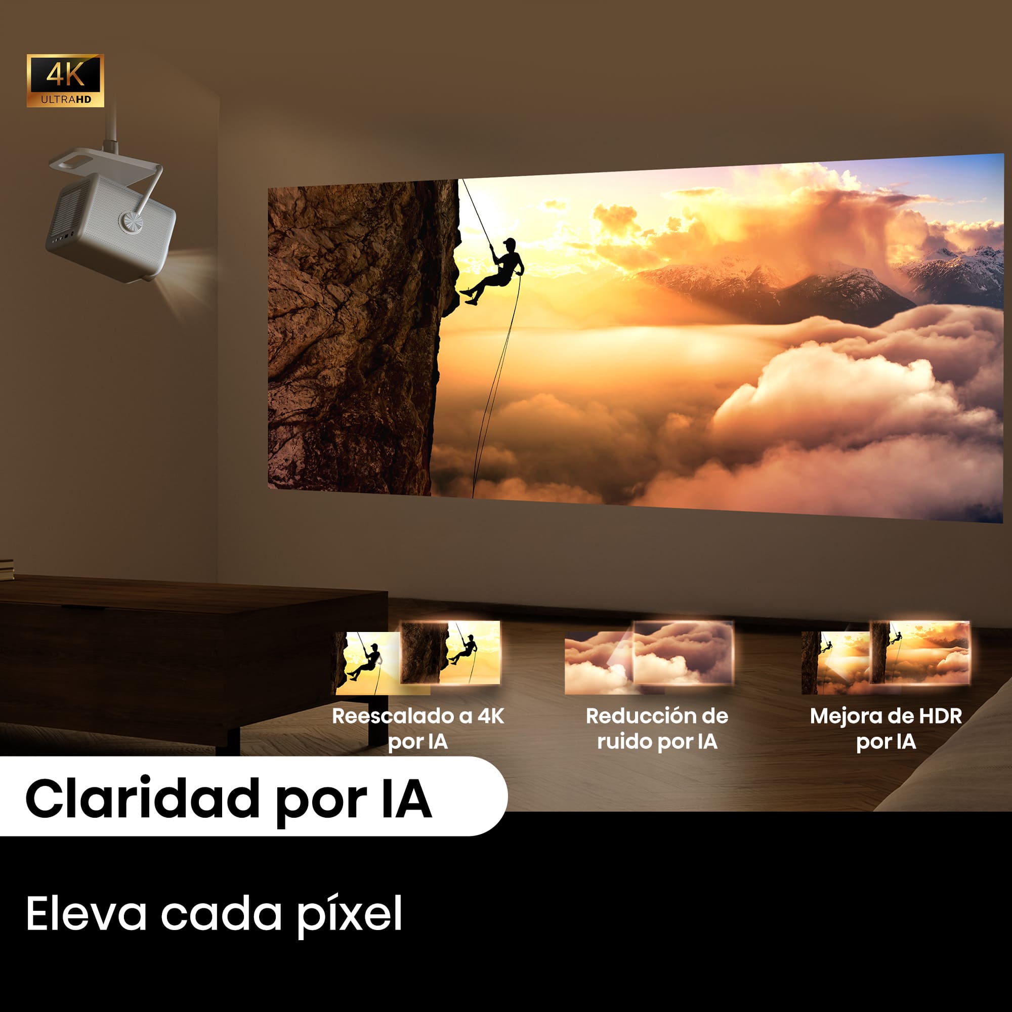 Hisense - M2 PRO – Mini Proyector Láser Trichroma UHD 4K Smart TV, 65 a 200 Pulgadas