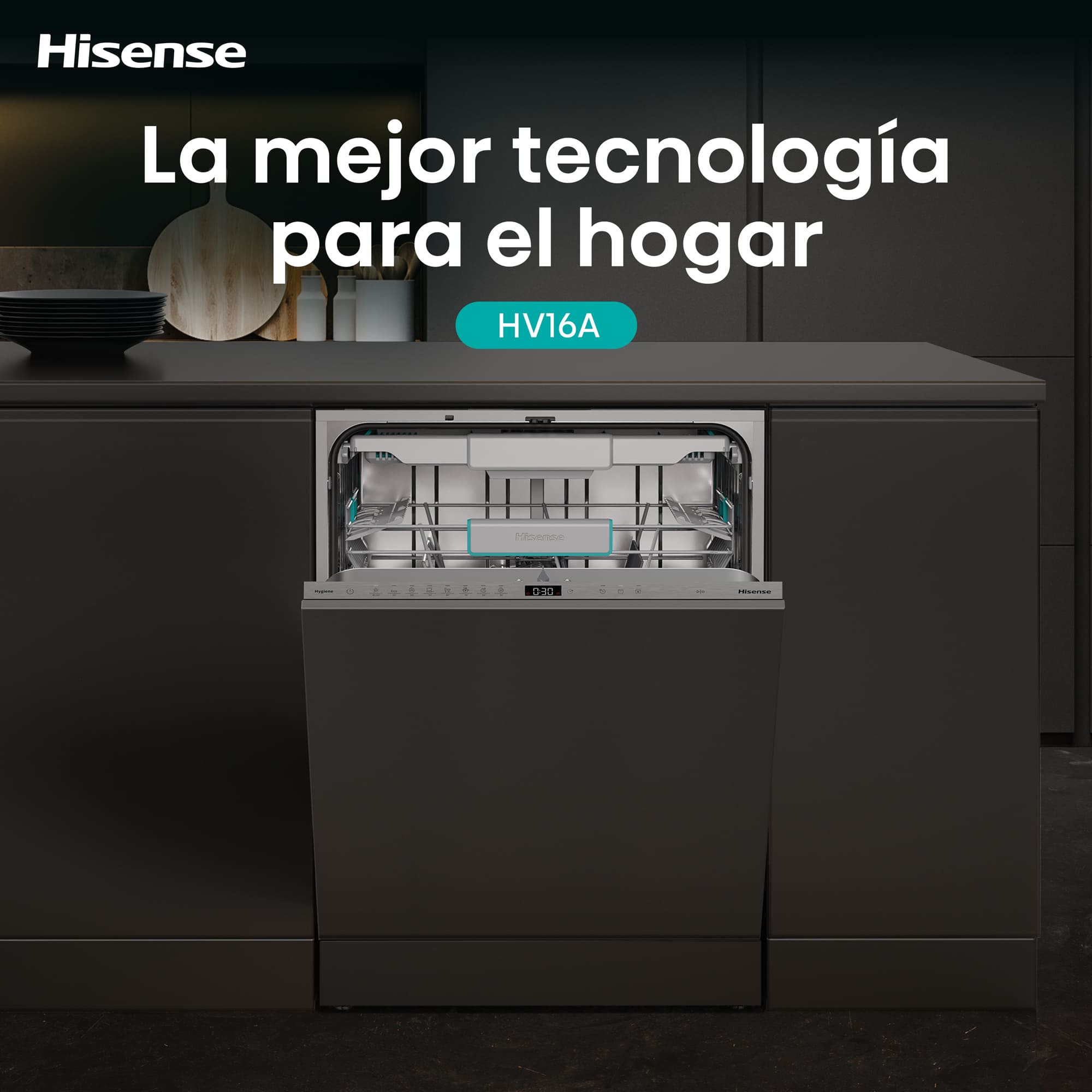 Hisense - HV16A – Lavavajillas 60Cm De Integración, Clase A, Capacidad 16 Serv.