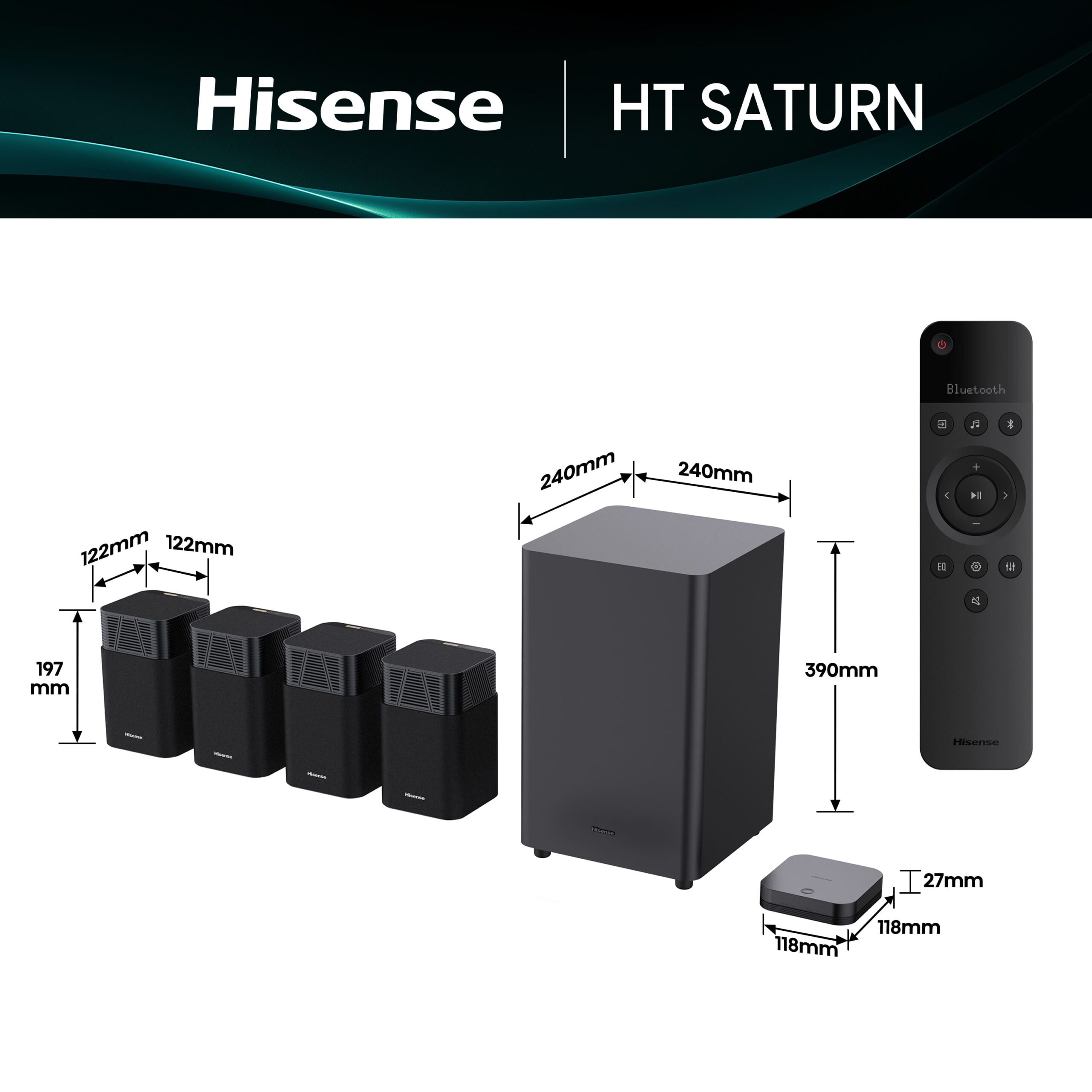 Hisense - Hisense HT – Saturn – Sistema de cine en casa 4.1.2, 13 altavoces, Subwoofer