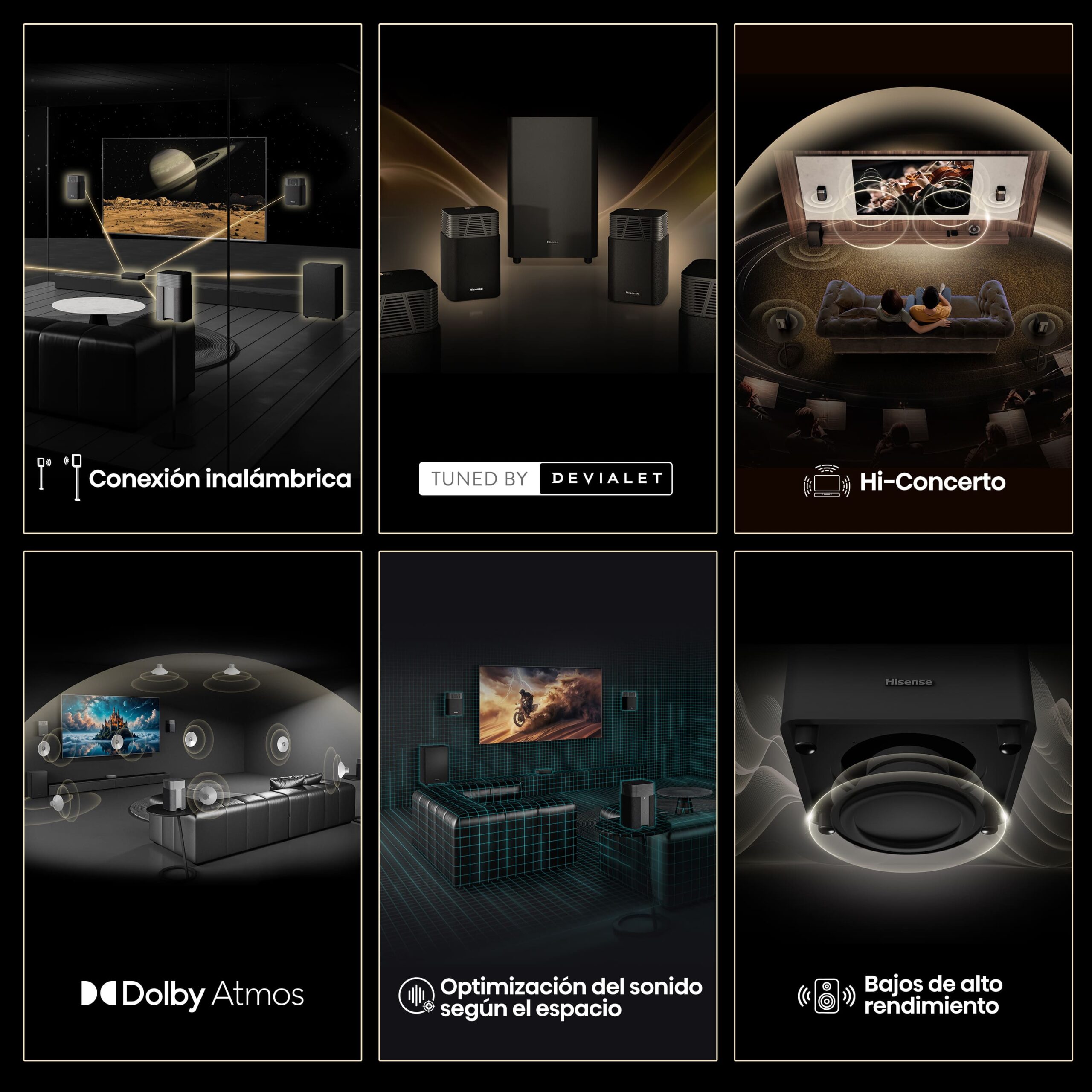 Hisense - Hisense HT – Saturn – Sistema de cine en casa 4.1.2, 13 altavoces, Subwoofer