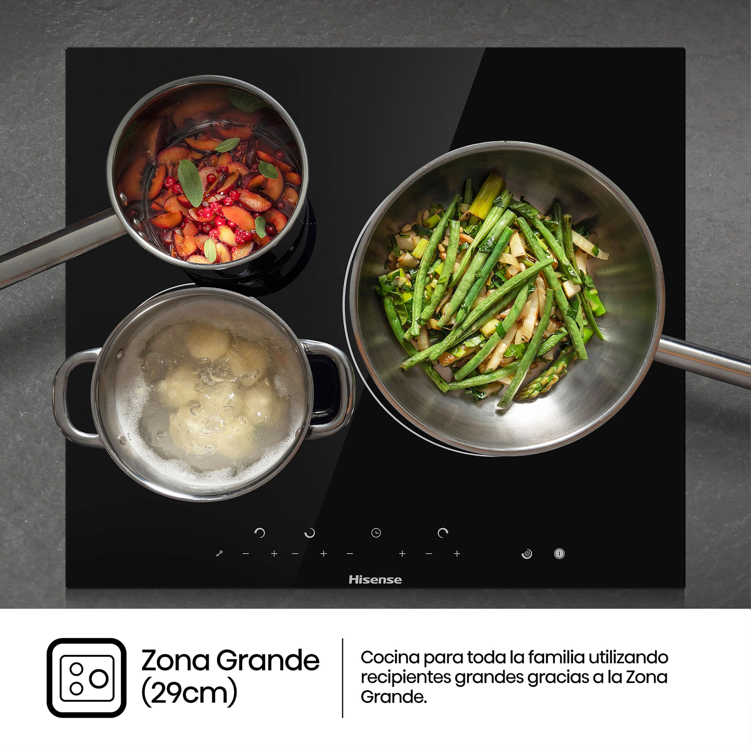 Hisense - E6322C – Placa, Vitroceramica, 3 Zonas, Negro