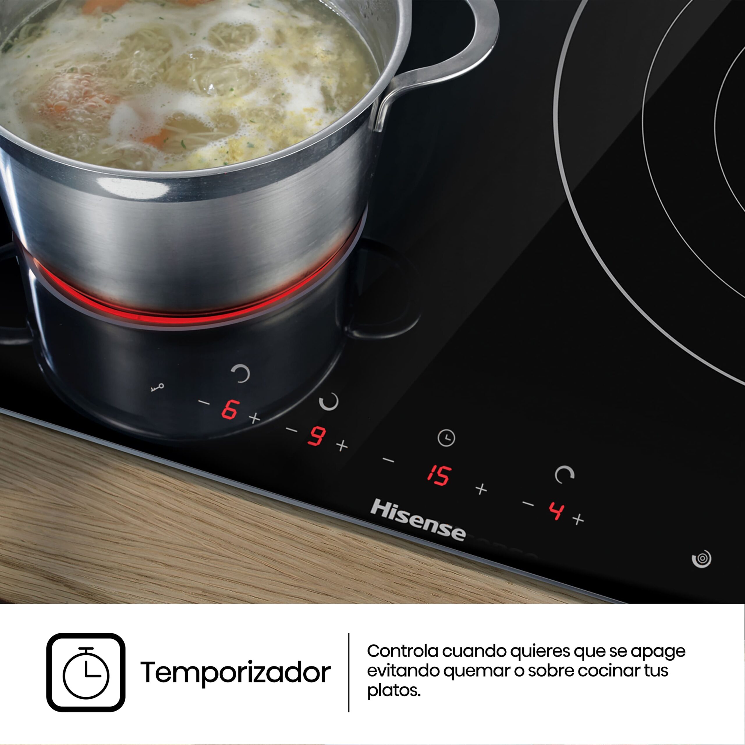 Hisense - E6322C – Placa, Vitroceramica, 3 Zonas, Negro