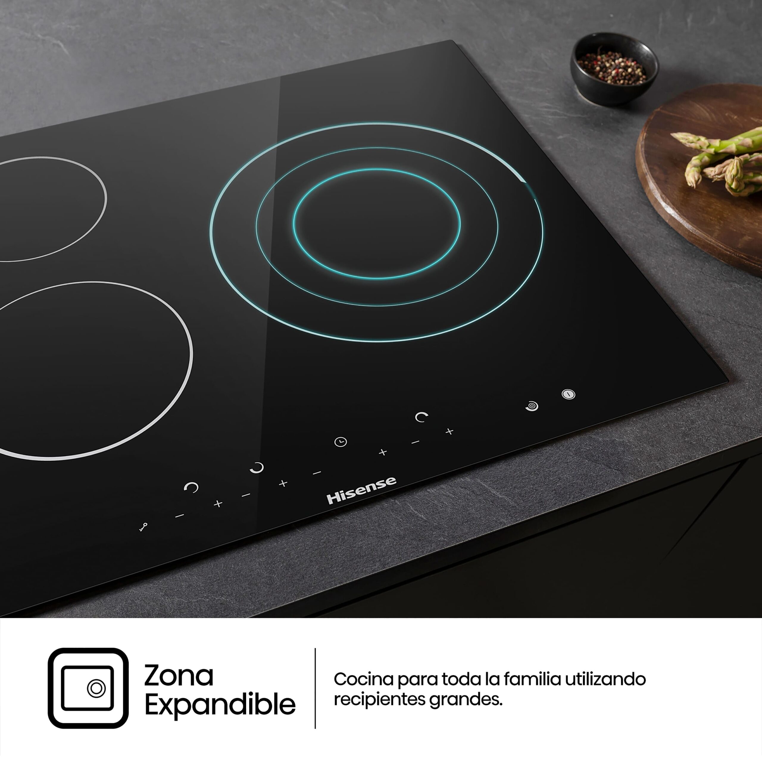 Hisense - E6322C – Placa, Vitroceramica, 3 Zonas, Negro