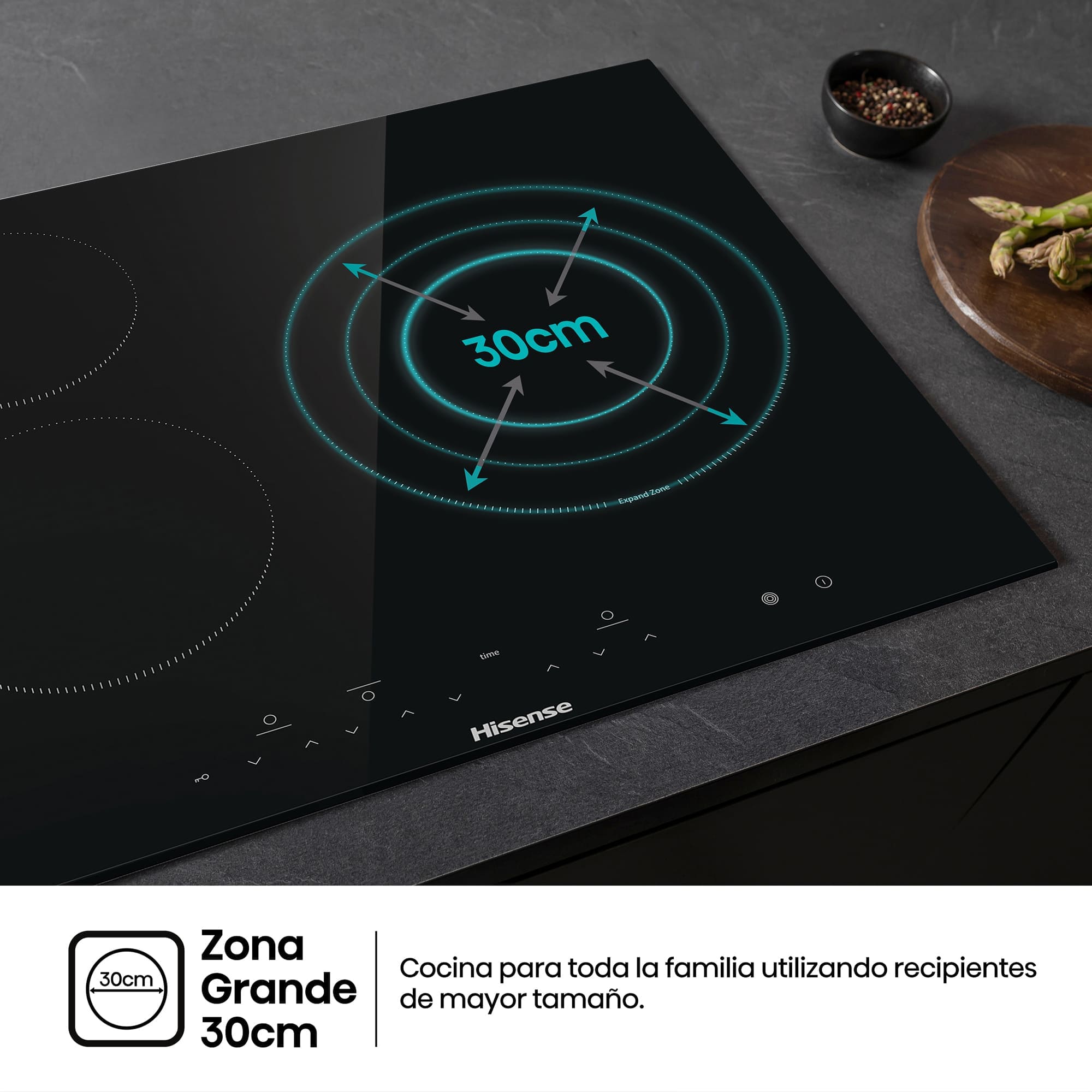 Hisense - E6332BSCE – Placa Vitroceramica, 3 Zonas , Capacidad 5700W, Color Cristal Negro