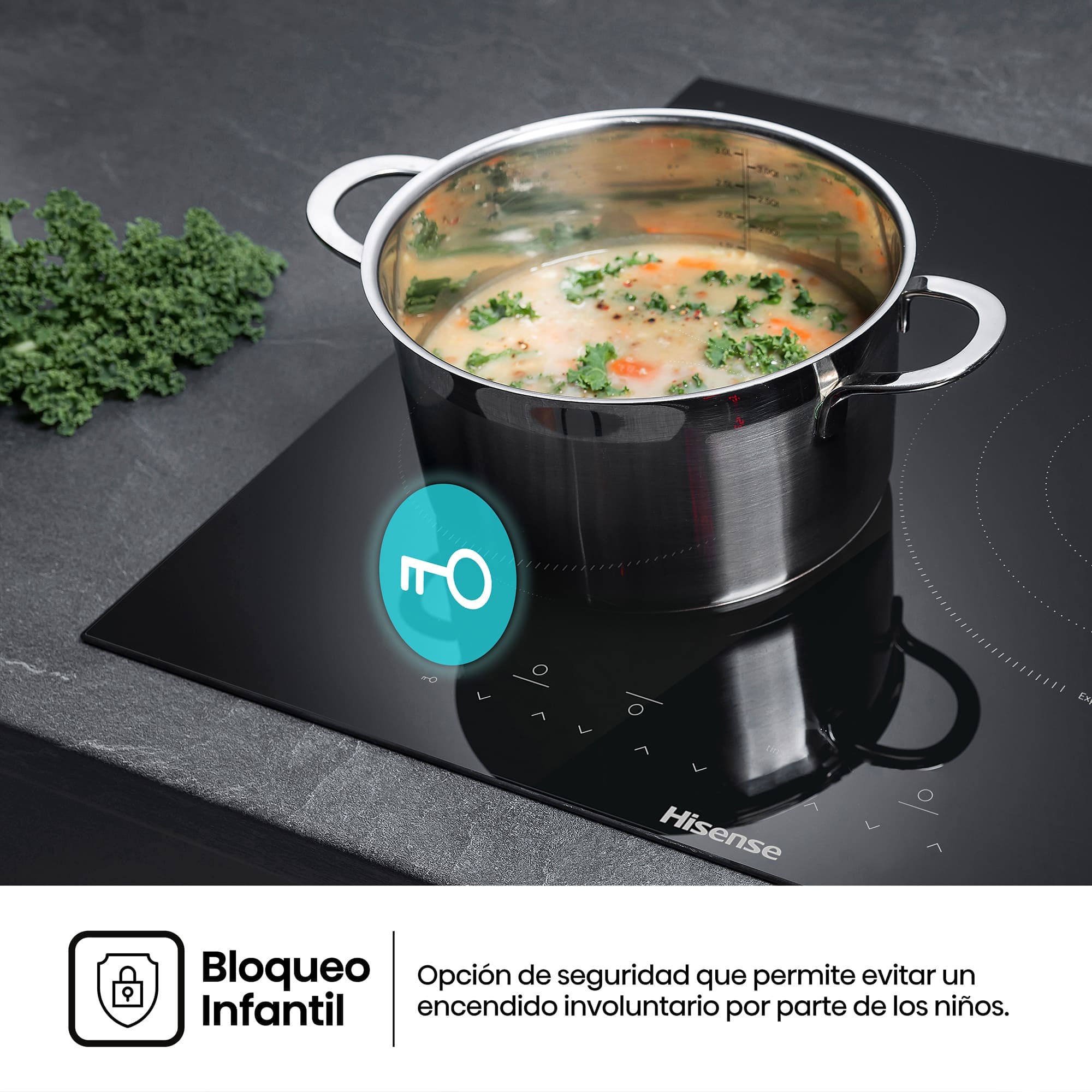 Hisense - E6332BSCE – Placa Vitroceramica, 3 Zonas , Capacidad 5700W, Color Cristal Negro