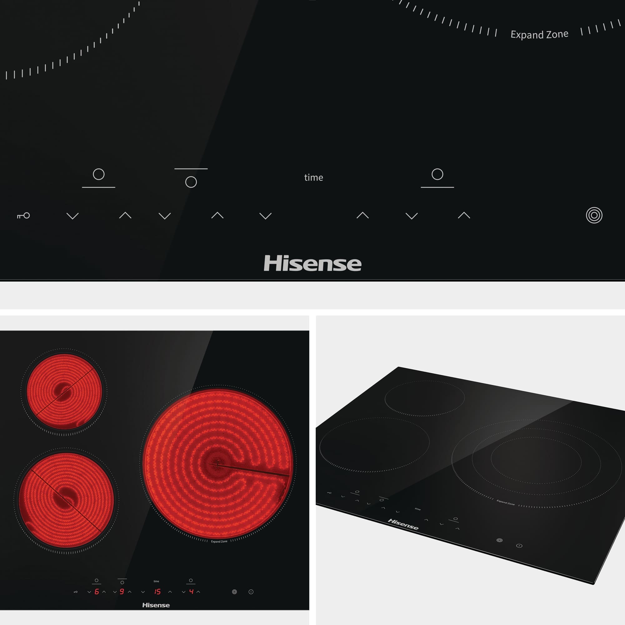 Hisense - E6332BSCE – Placa Vitroceramica, 3 Zonas , Capacidad 5700W, Color Cristal Negro