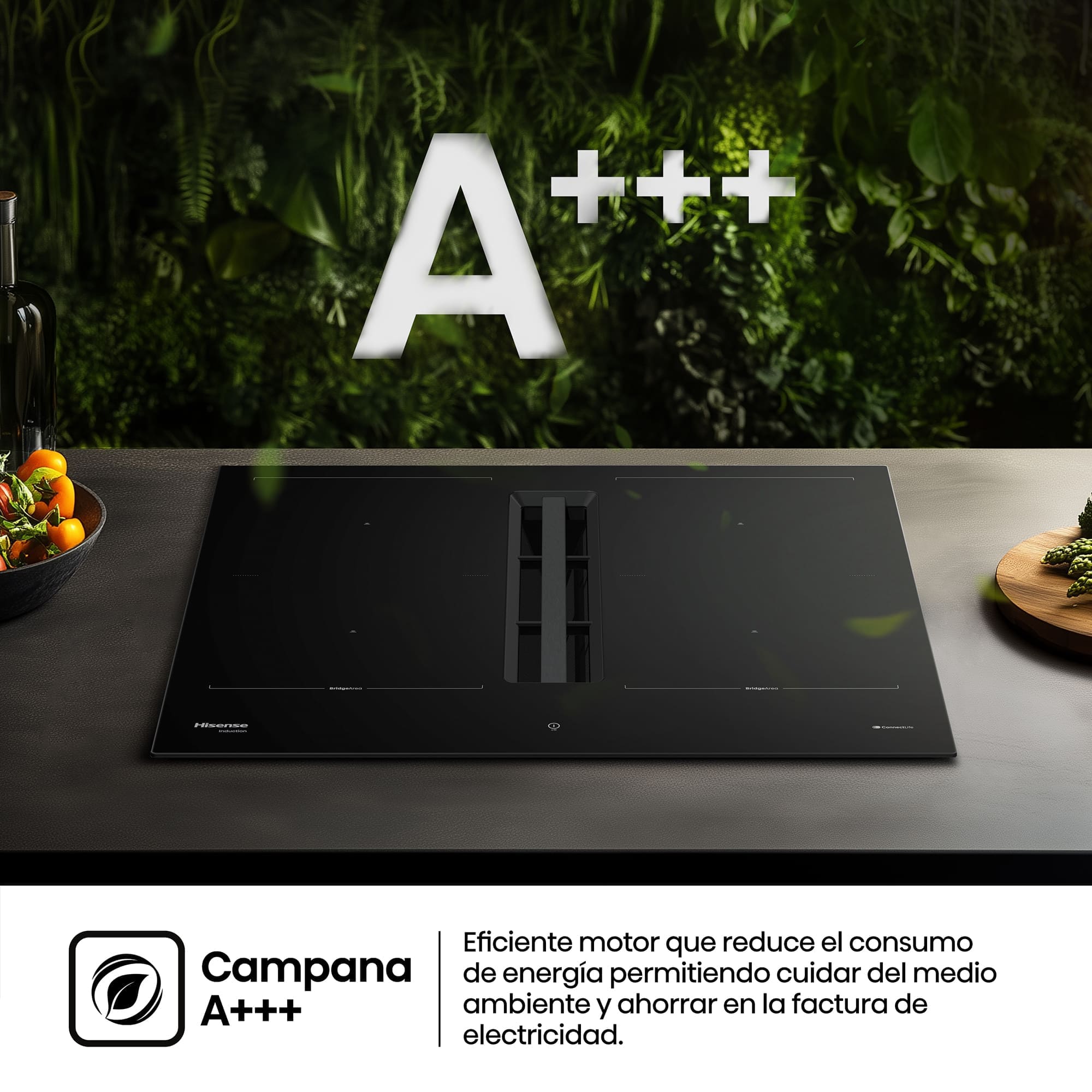 Hisense - HEH6443BSCWF1 – Placa Con Extracción De Aire, 4 Zonas, Capacidad 7360W, Color Negro