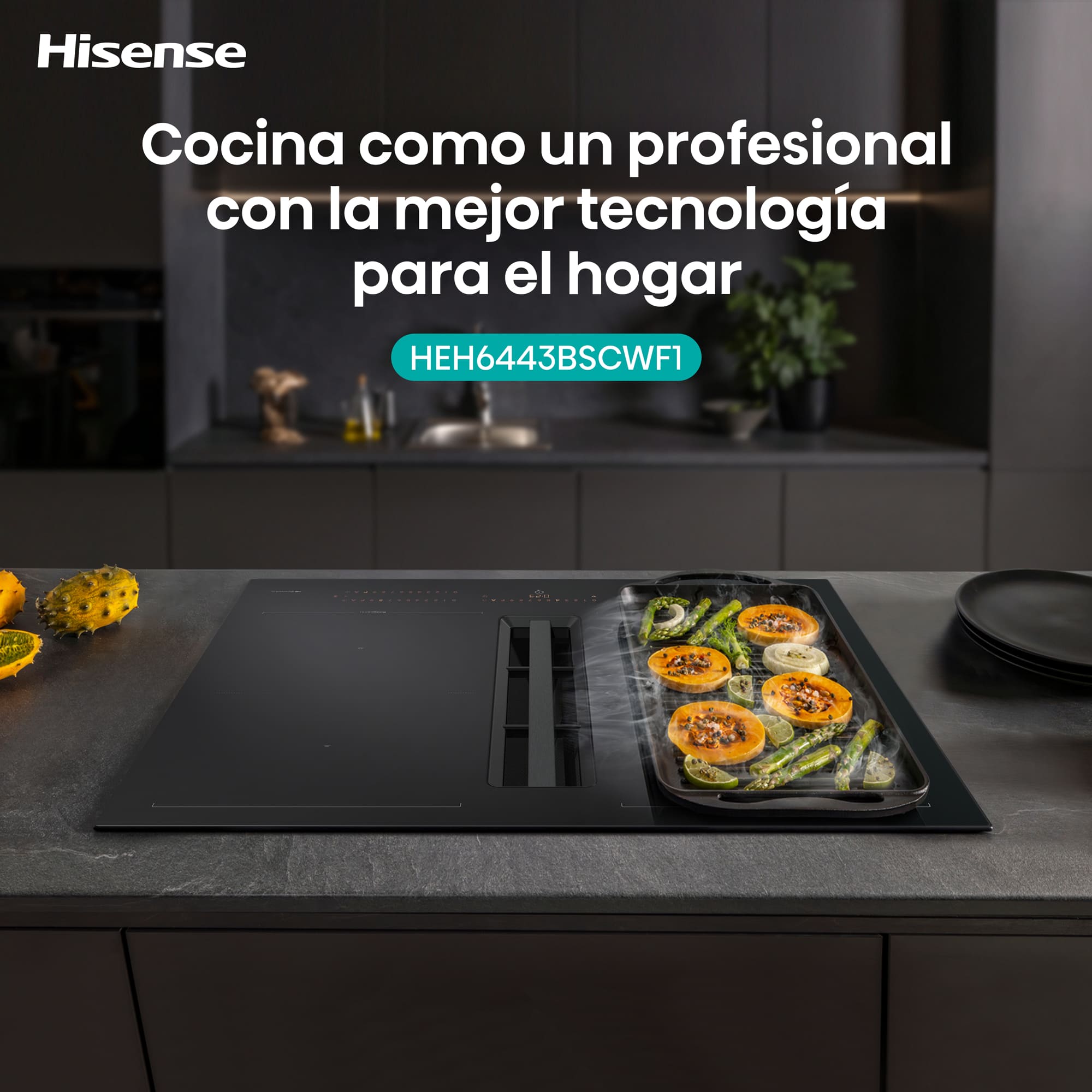 Hisense - HEH6443BSCWF1 – Placa Con Extracción De Aire, 4 Zonas, Capacidad 7360W, Color Negro