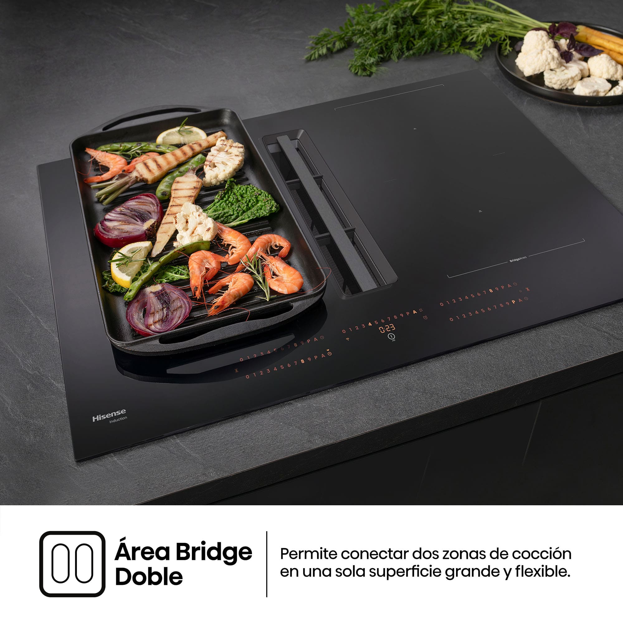 Hisense - HEH8443BSCWF1 – Placa Con Extracción De Aire, 4 Zonas, Capacidad 7360W, Color Negro