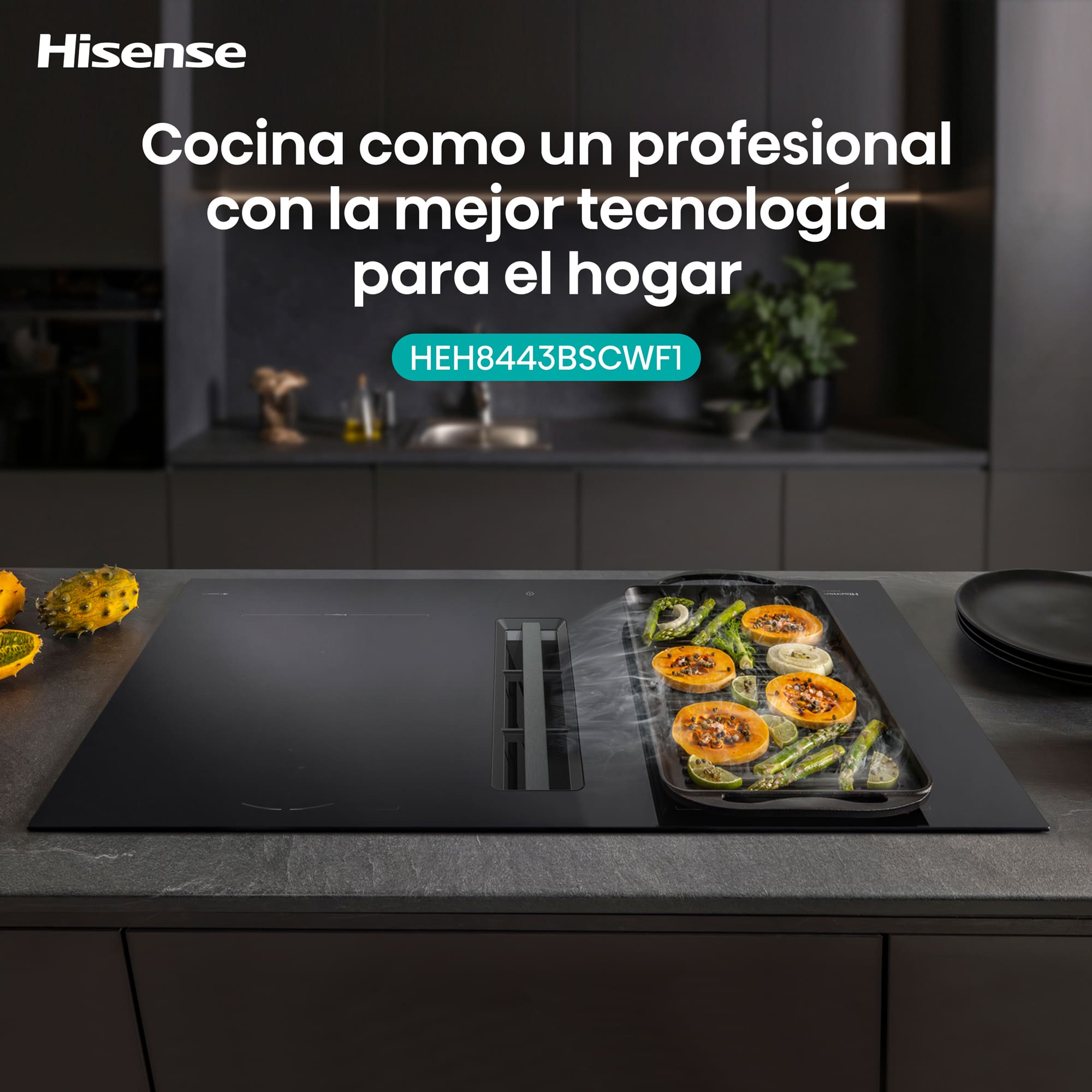 Hisense - HEH8443BSCWF1 – Placa Con Extracción De Aire, 4 Zonas, Capacidad 7360W, Color Negro